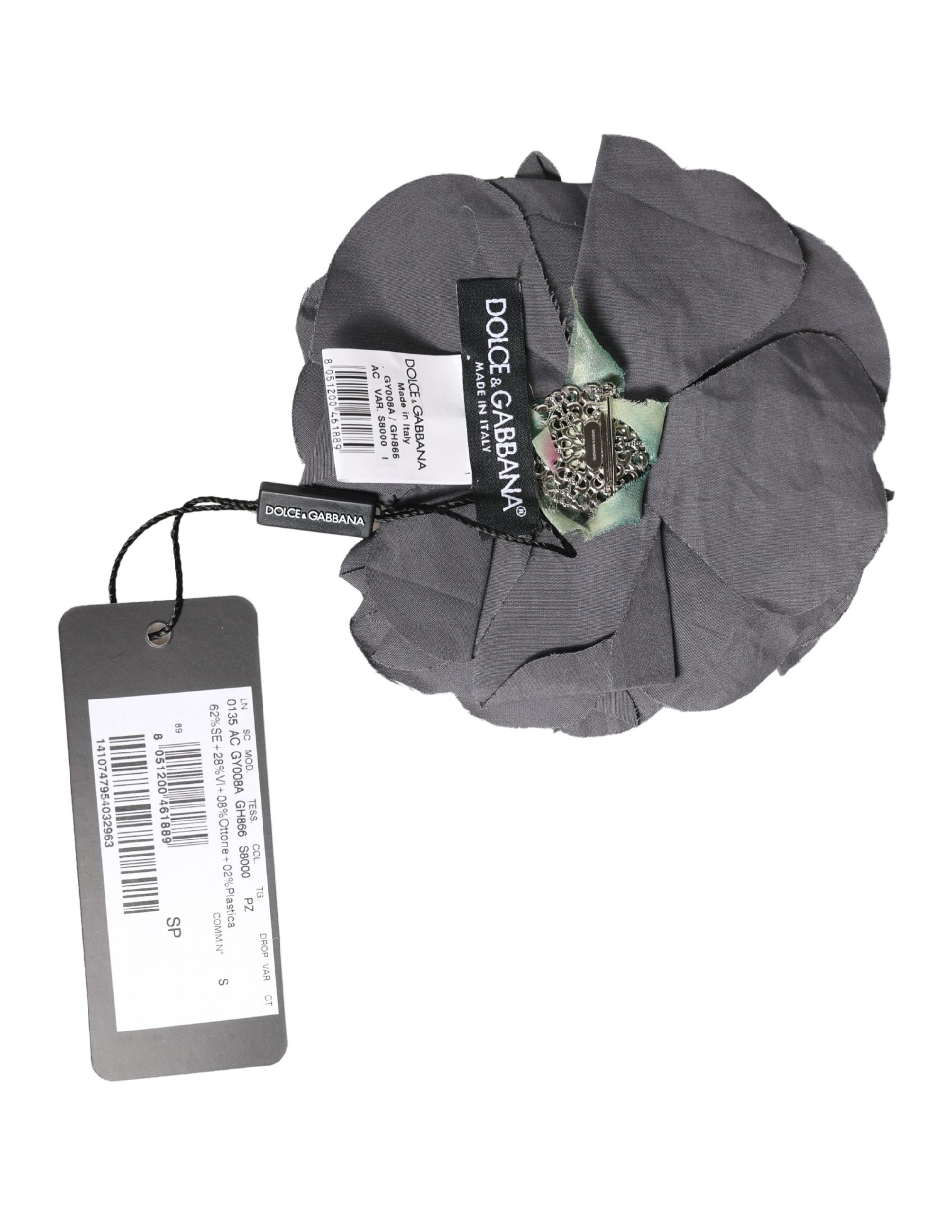 Gray Floral Motif Silk Blend Poplin Fabric Bar Pin  Brooch