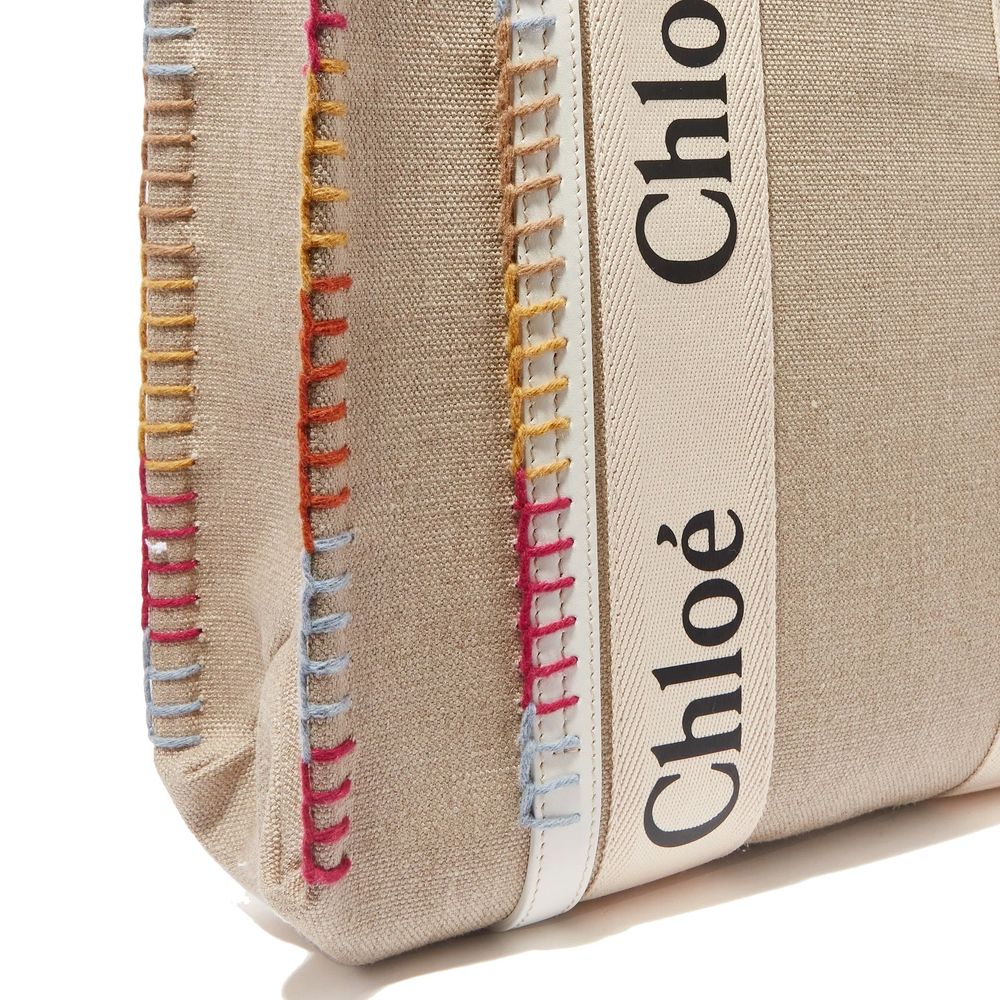 Beige Linen Tote Bag