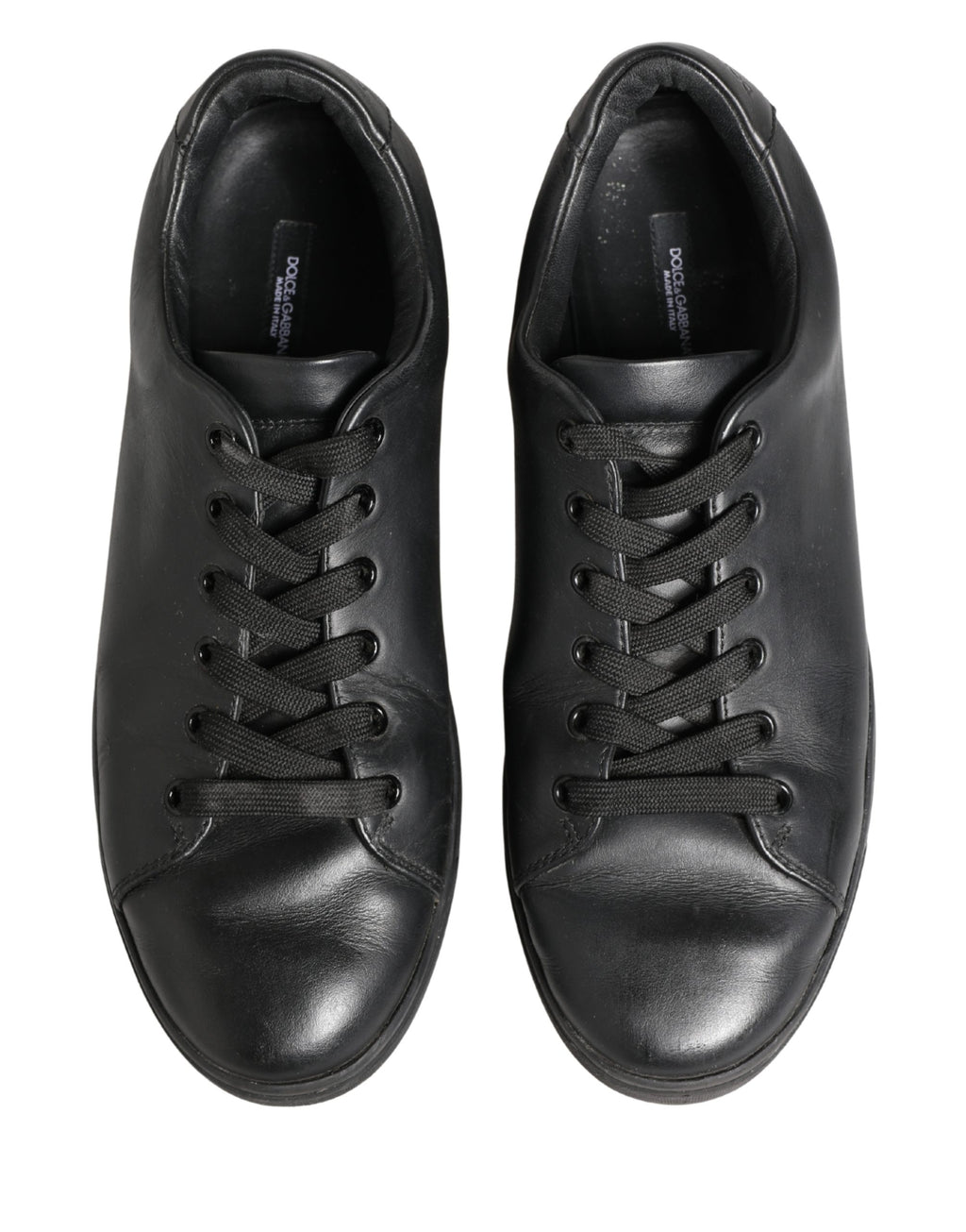 Black Leather Low Top Lace Up Sneakers Shoes