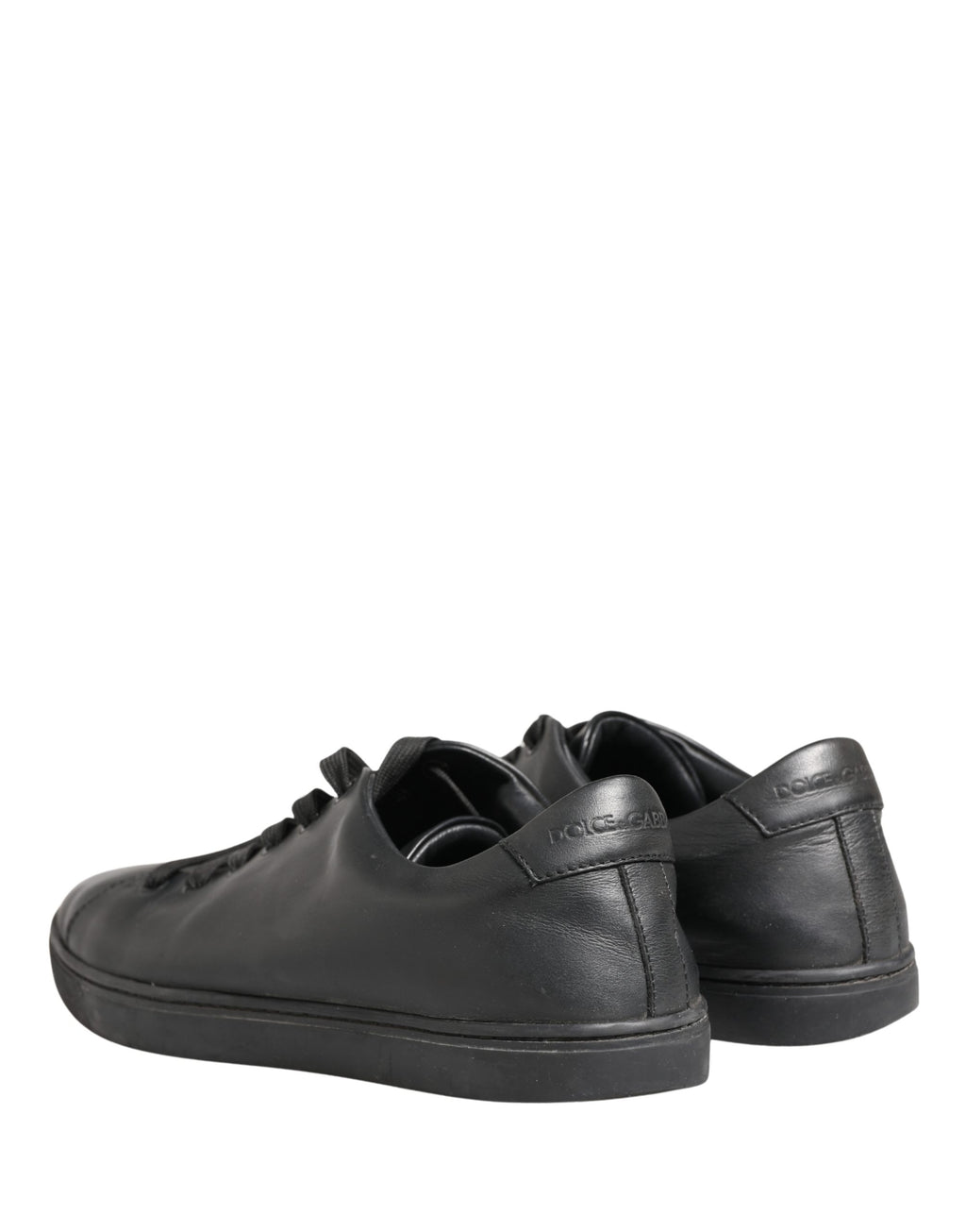 Black Leather Low Top Lace Up Sneakers Shoes