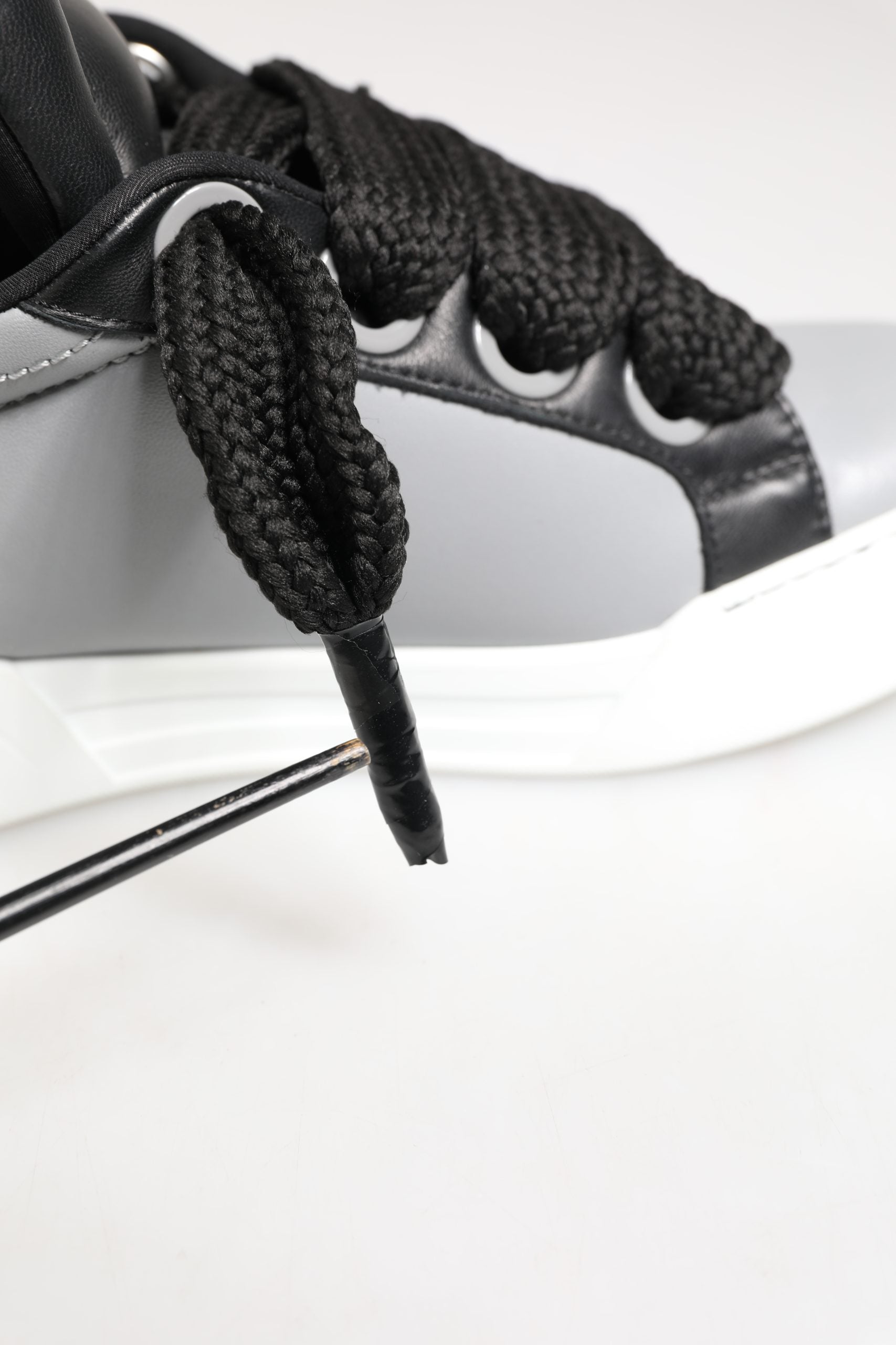 Gray Leather Low Top Lace Up Sneakers Shoes