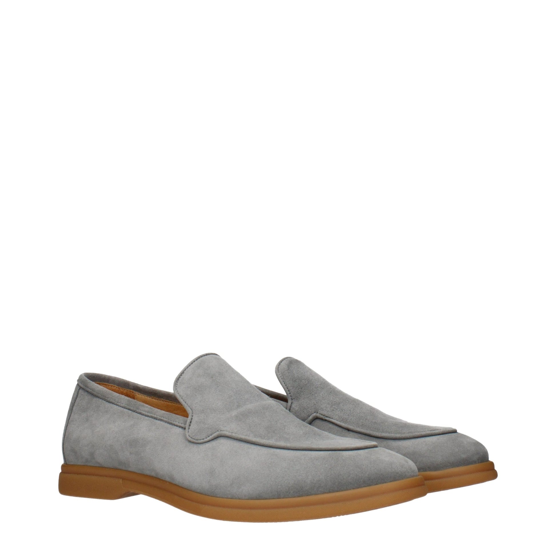 Gray Leather Slip-On Loafers