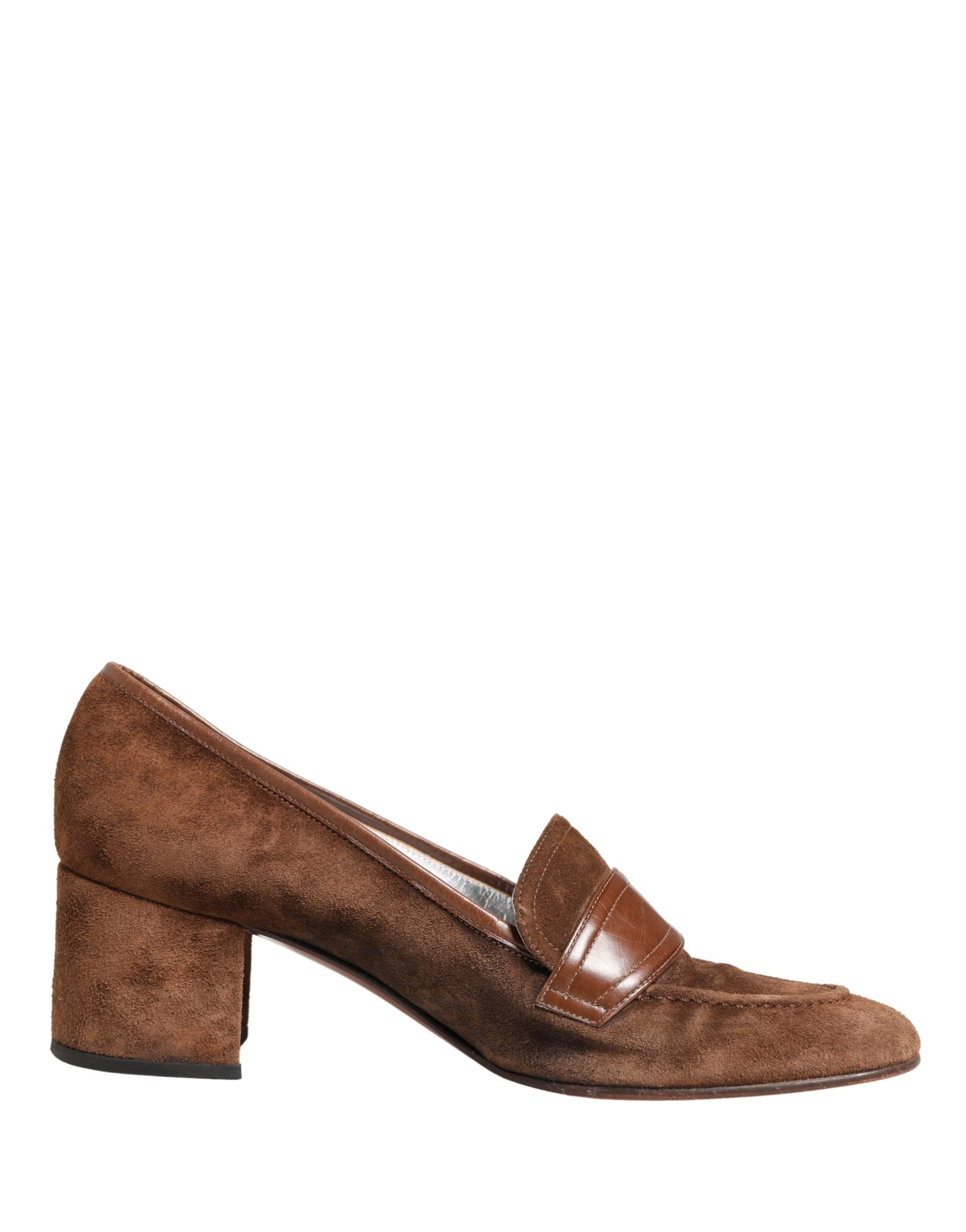 Brown Suede Block Heels Slip On Loafers Shoes