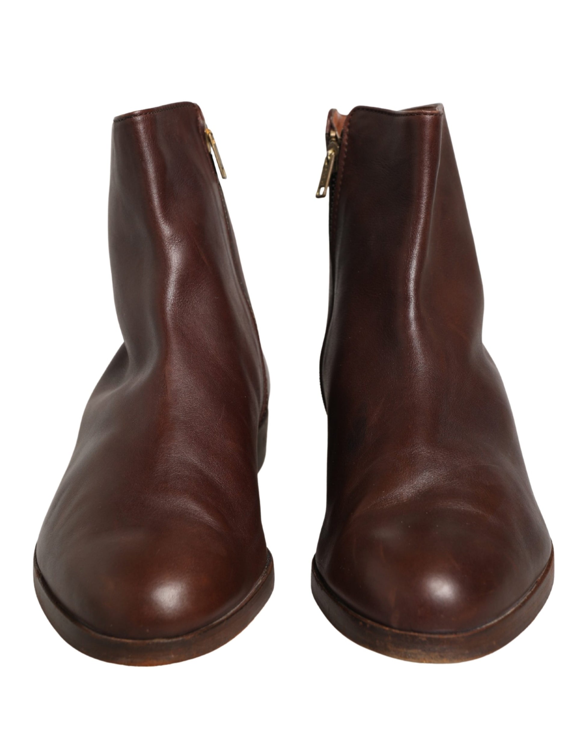 Brown Leather Flats Biker Ankle Boots Shoes