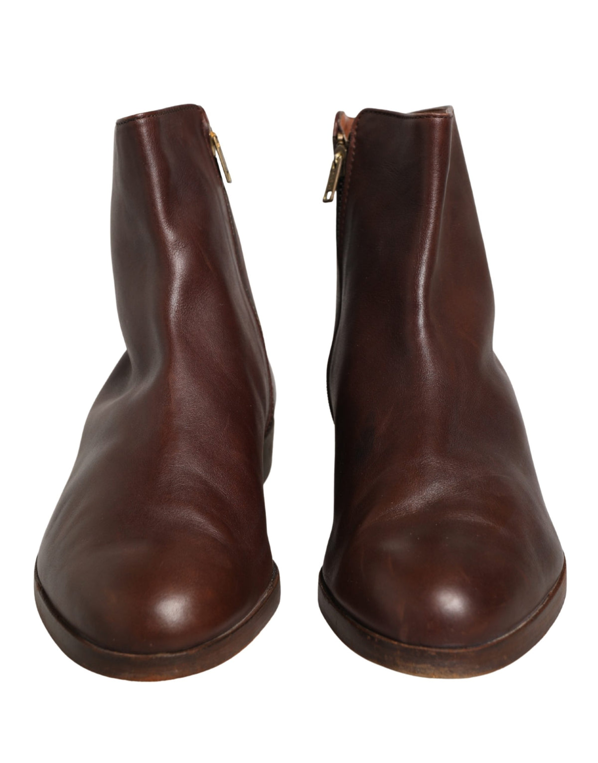 Brown Leather Flats Biker Ankle Boots Shoes
