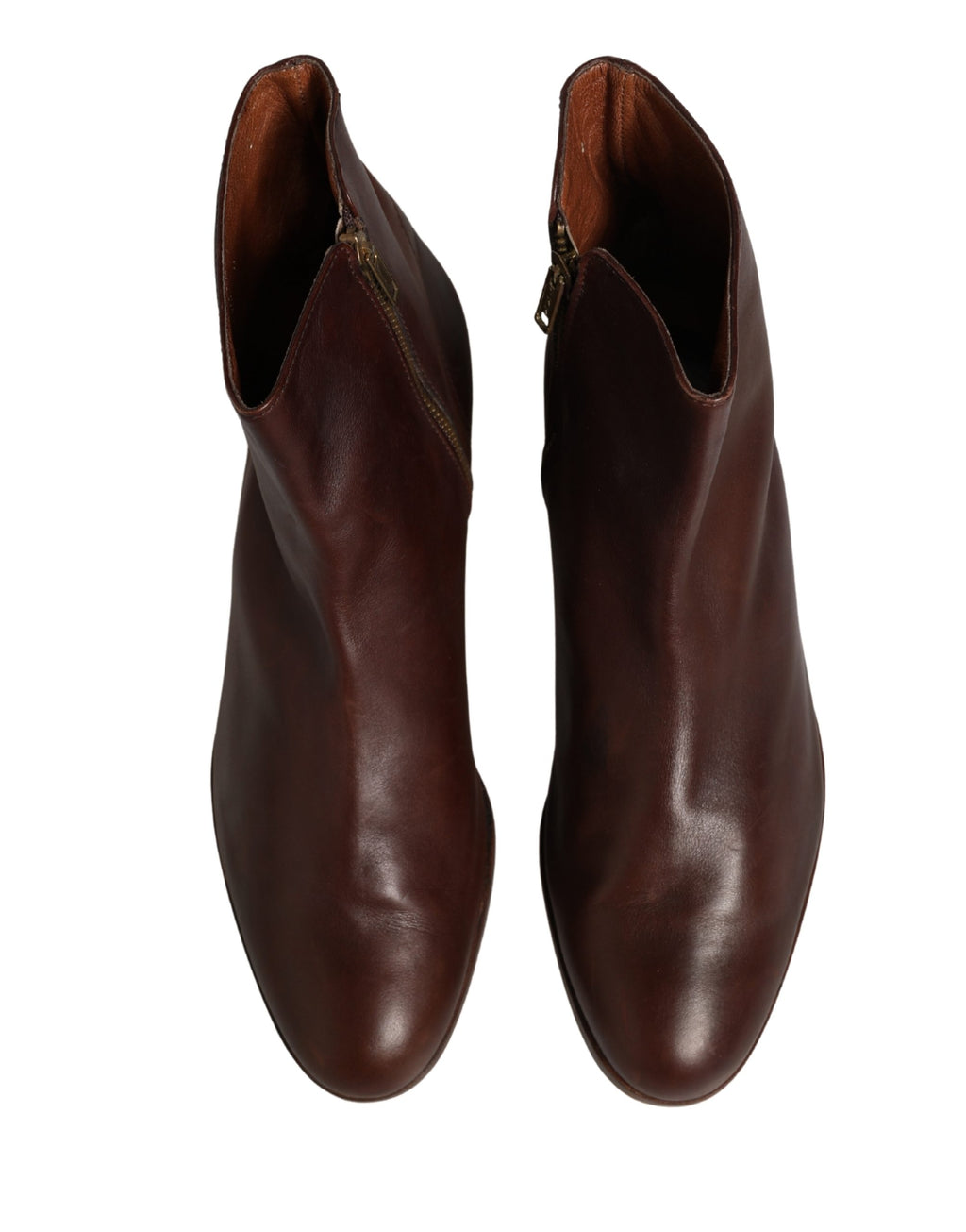 Brown Leather Flats Biker Ankle Boots Shoes