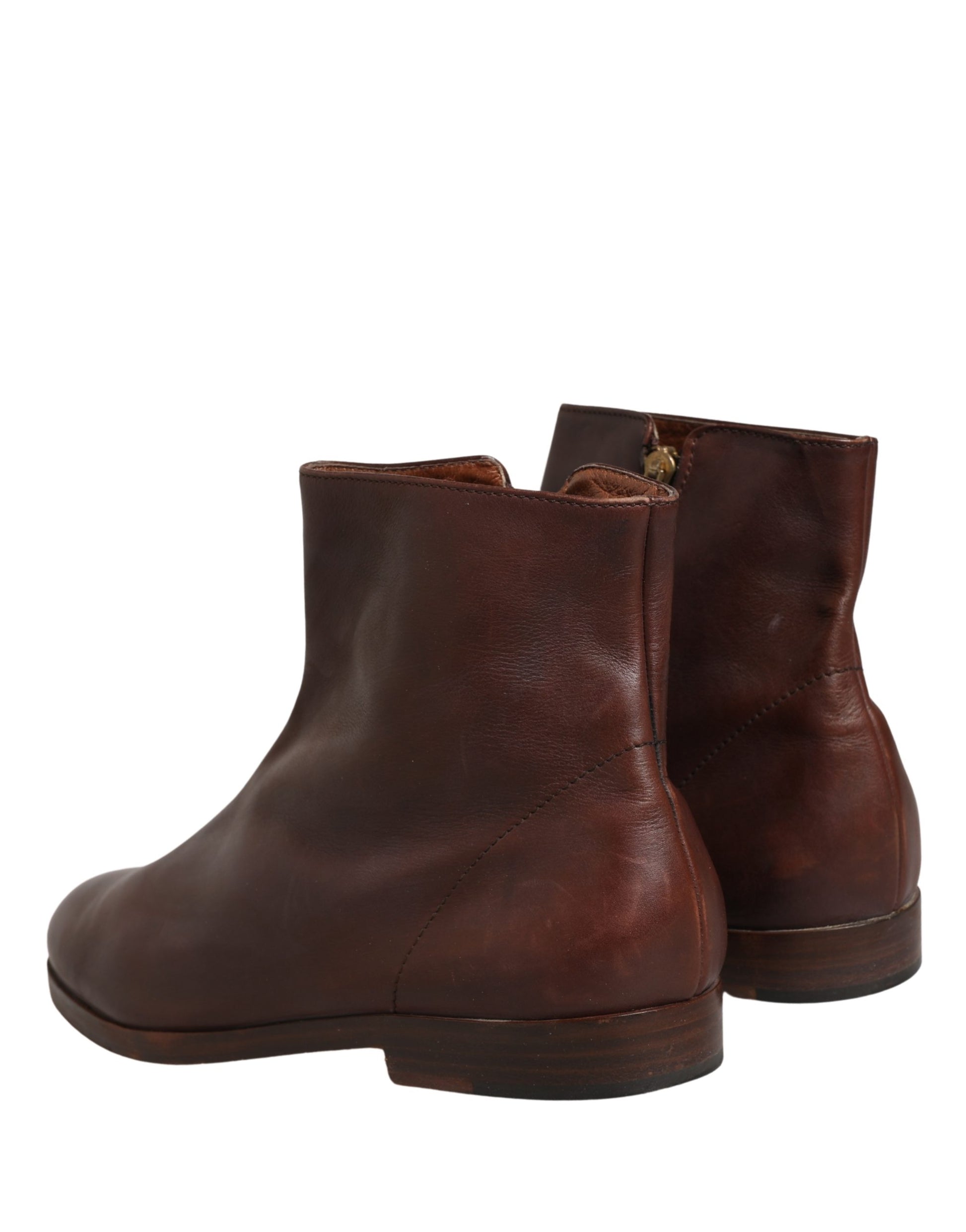 Brown Leather Flats Biker Ankle Boots Shoes