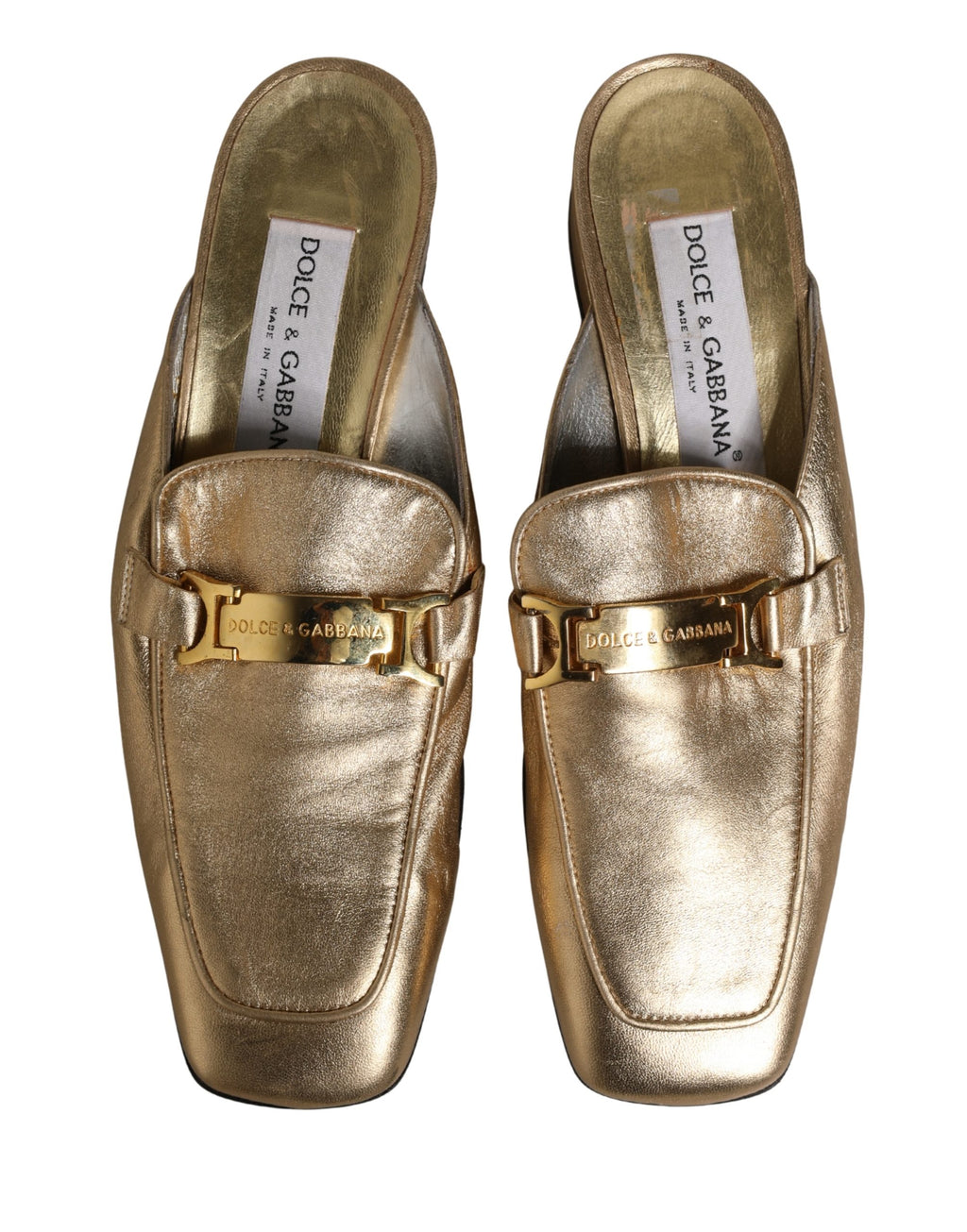 Gold Leather Flats Slides Mule Loafers Shoes