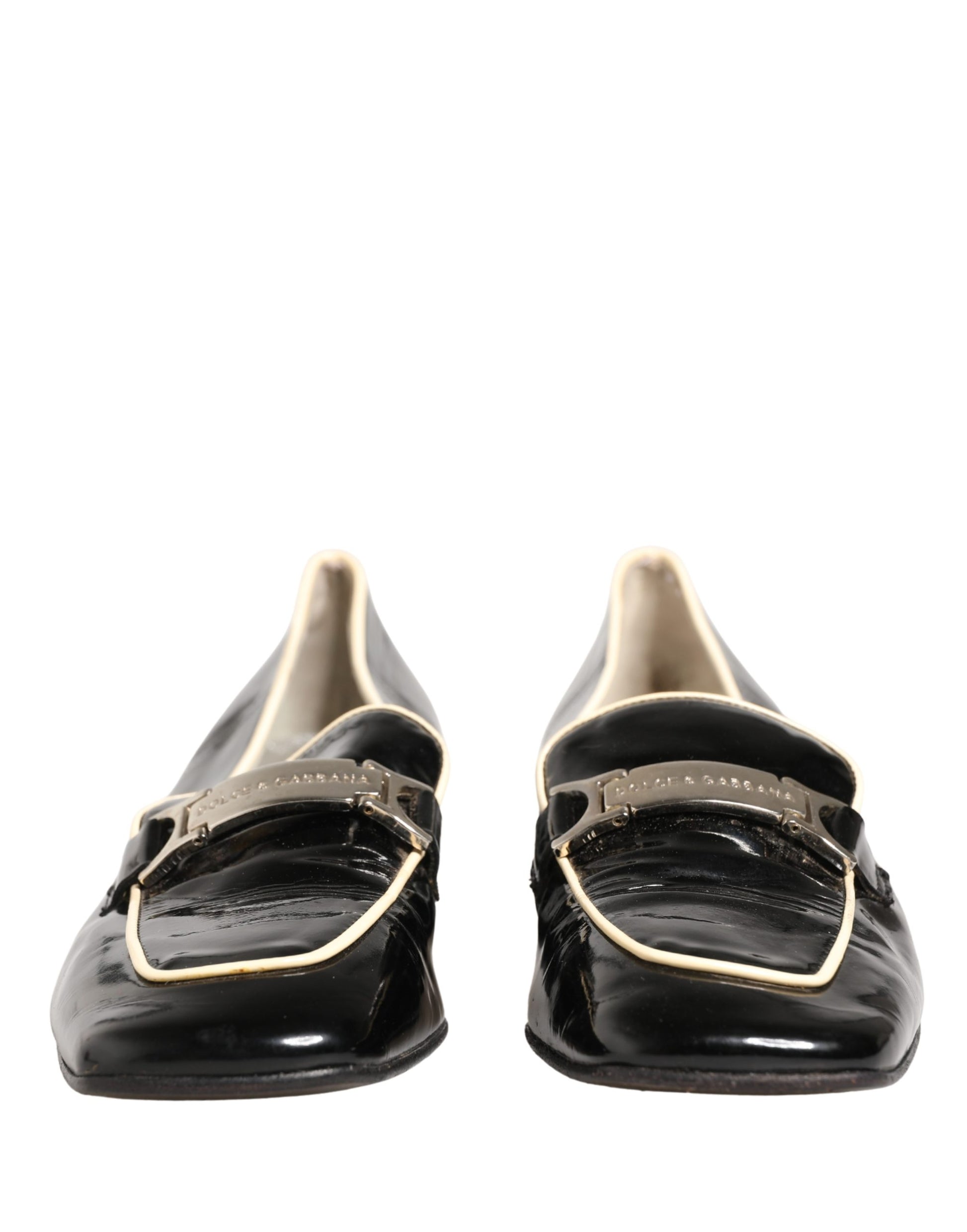 Black Patent Leather Logo Flats Loafers Shoes