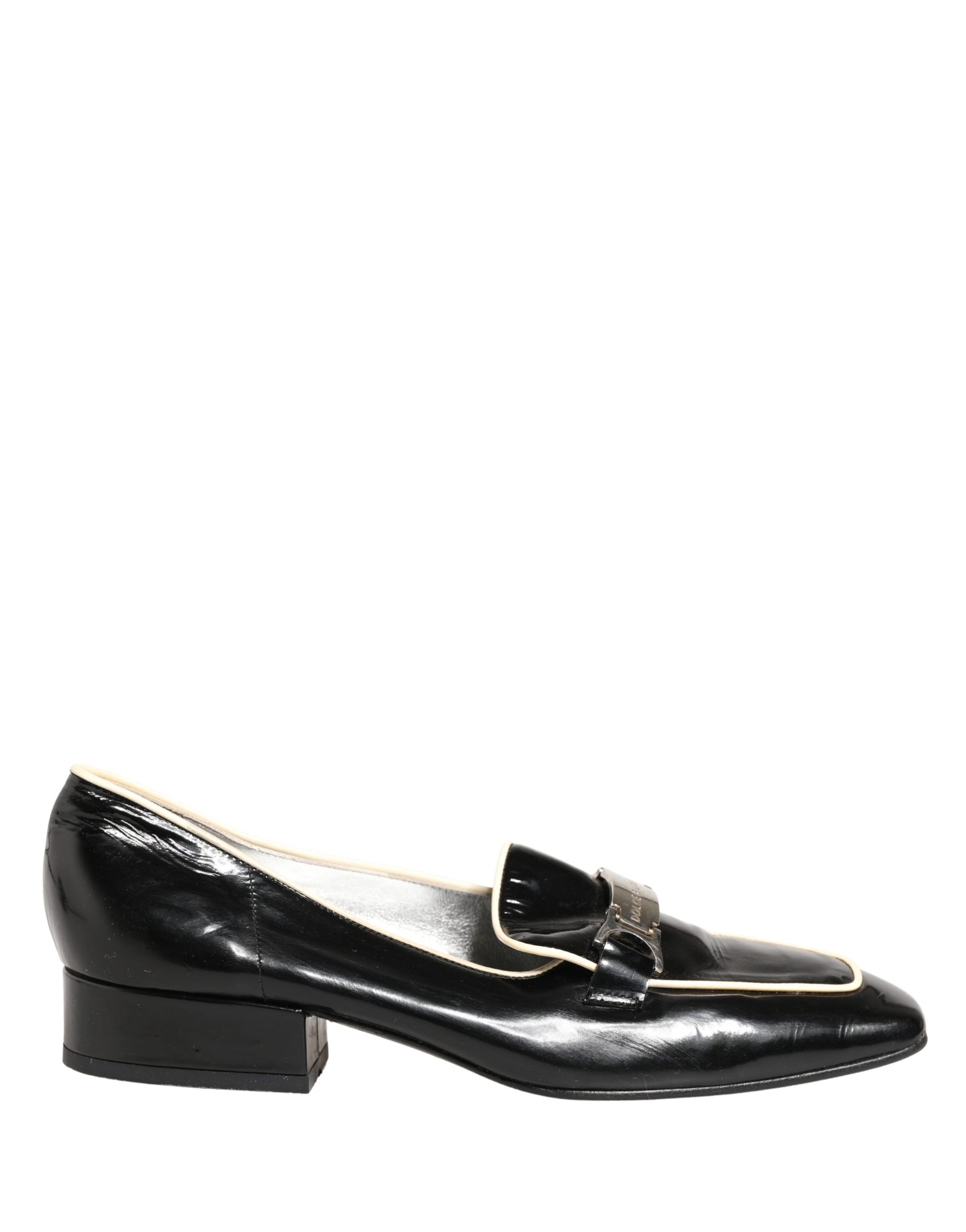 Black Patent Leather Logo Flats Loafers Shoes