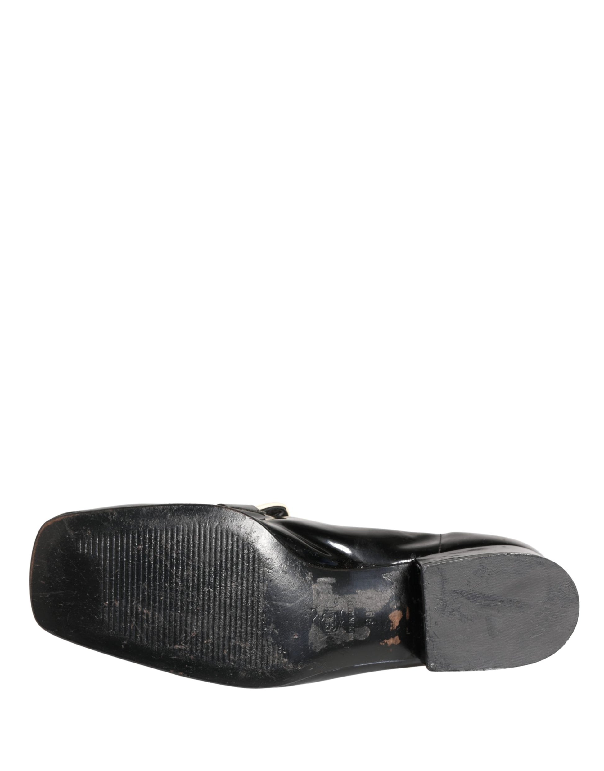 Black Patent Leather Logo Flats Loafers Shoes