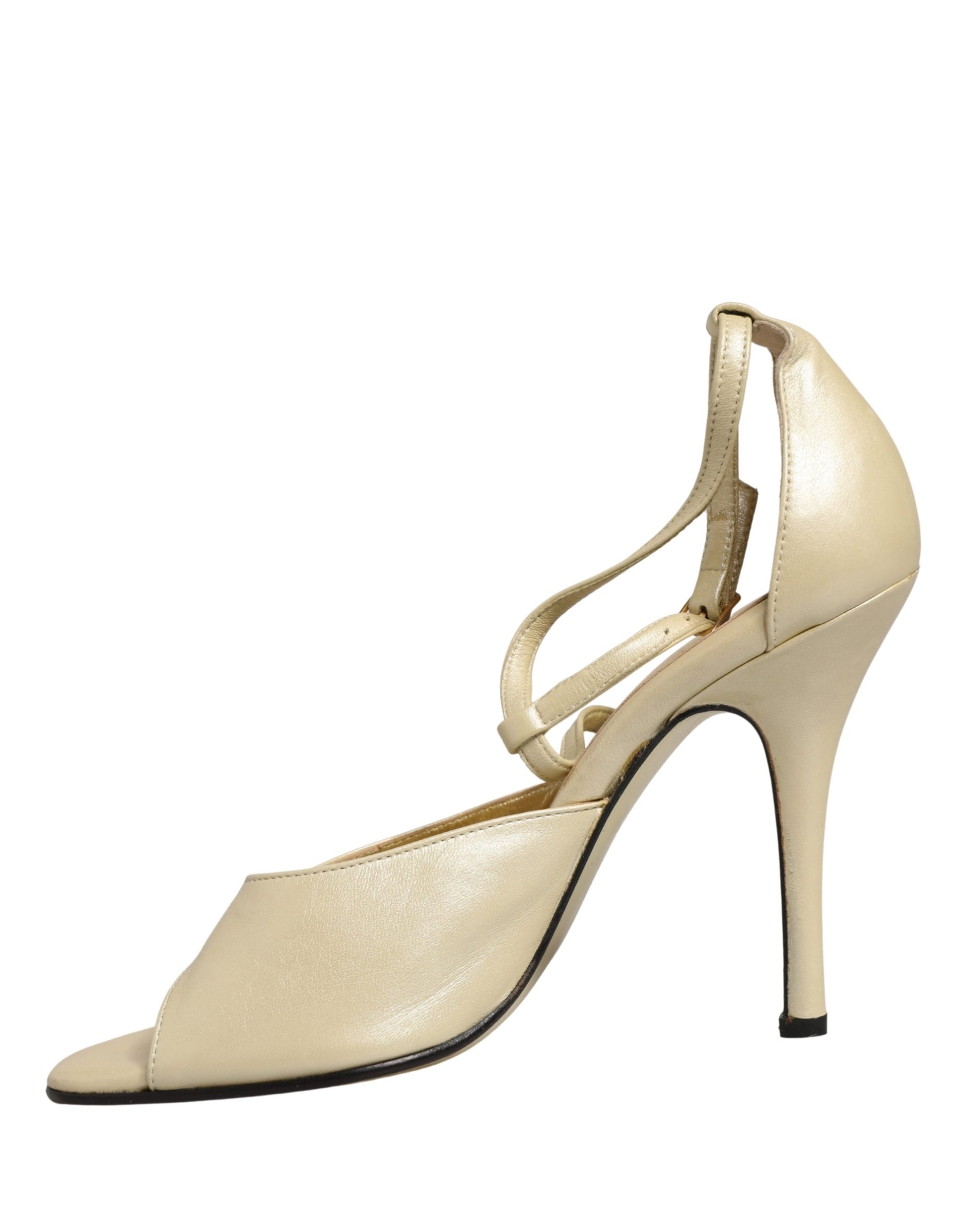 Beige Leather Stiletto Heels Sandals Shoes