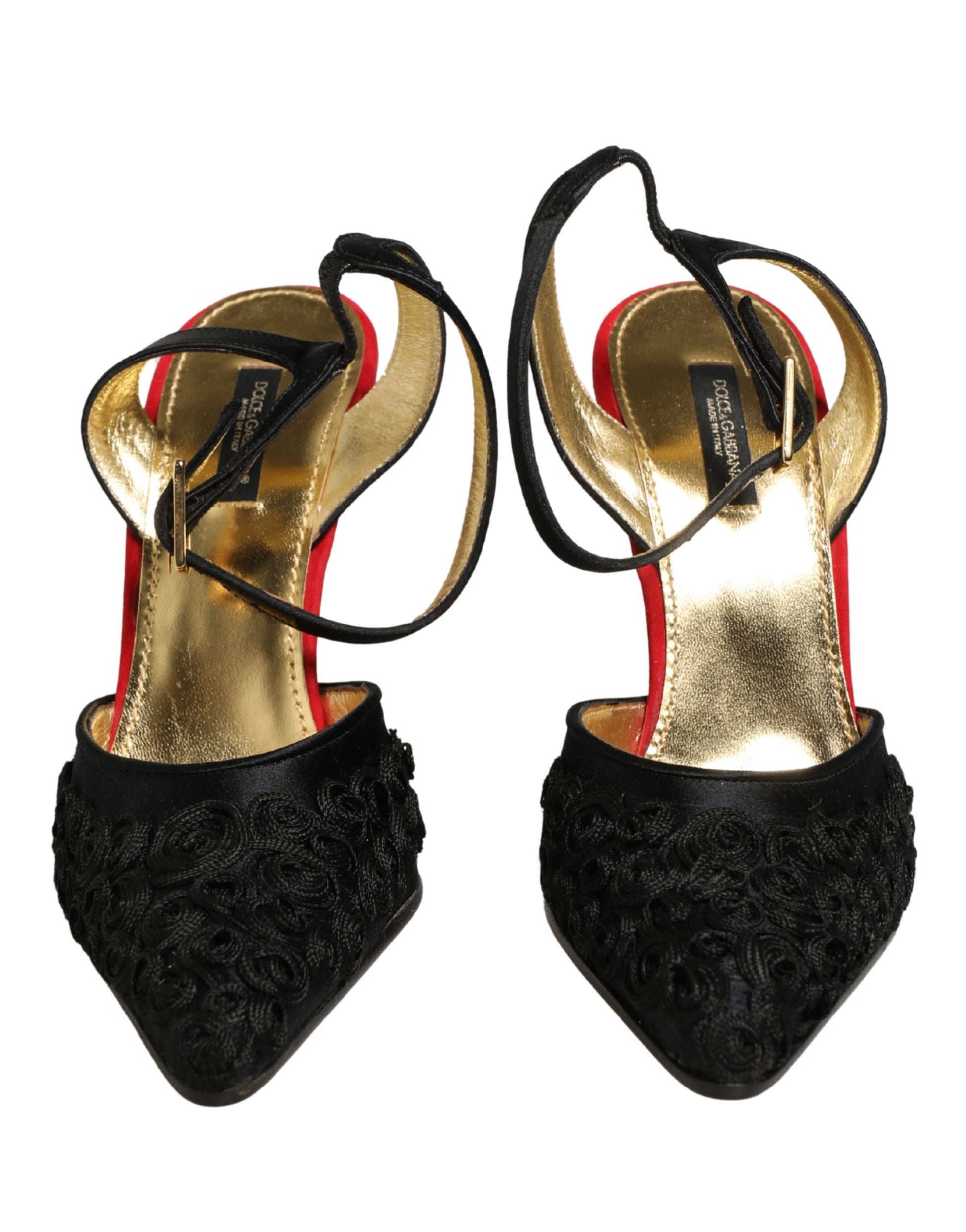 Black Satin Floral Ankle Strap Sandals Shoes