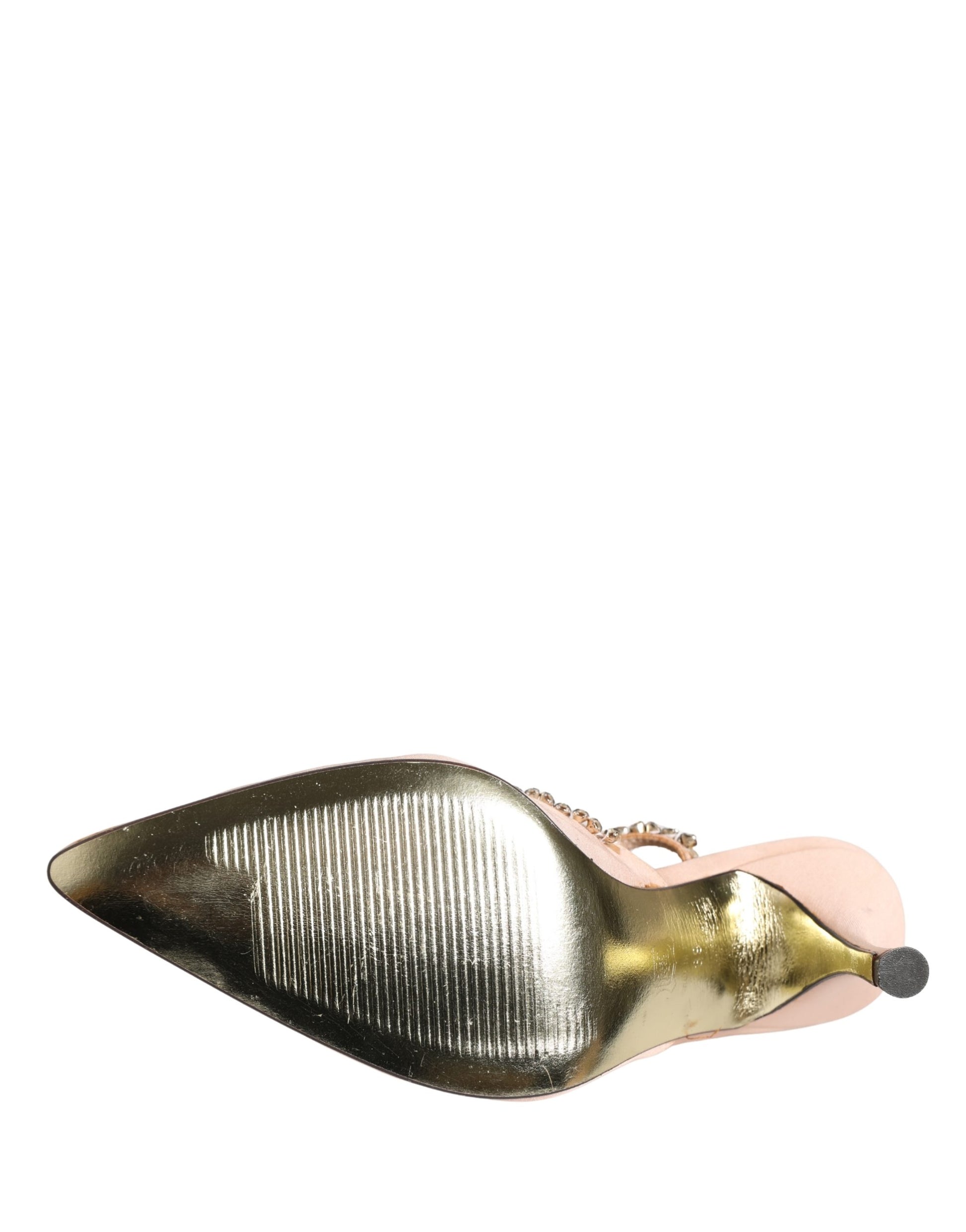 Beige Crystal Heels Slingbacks Sandals Shoes