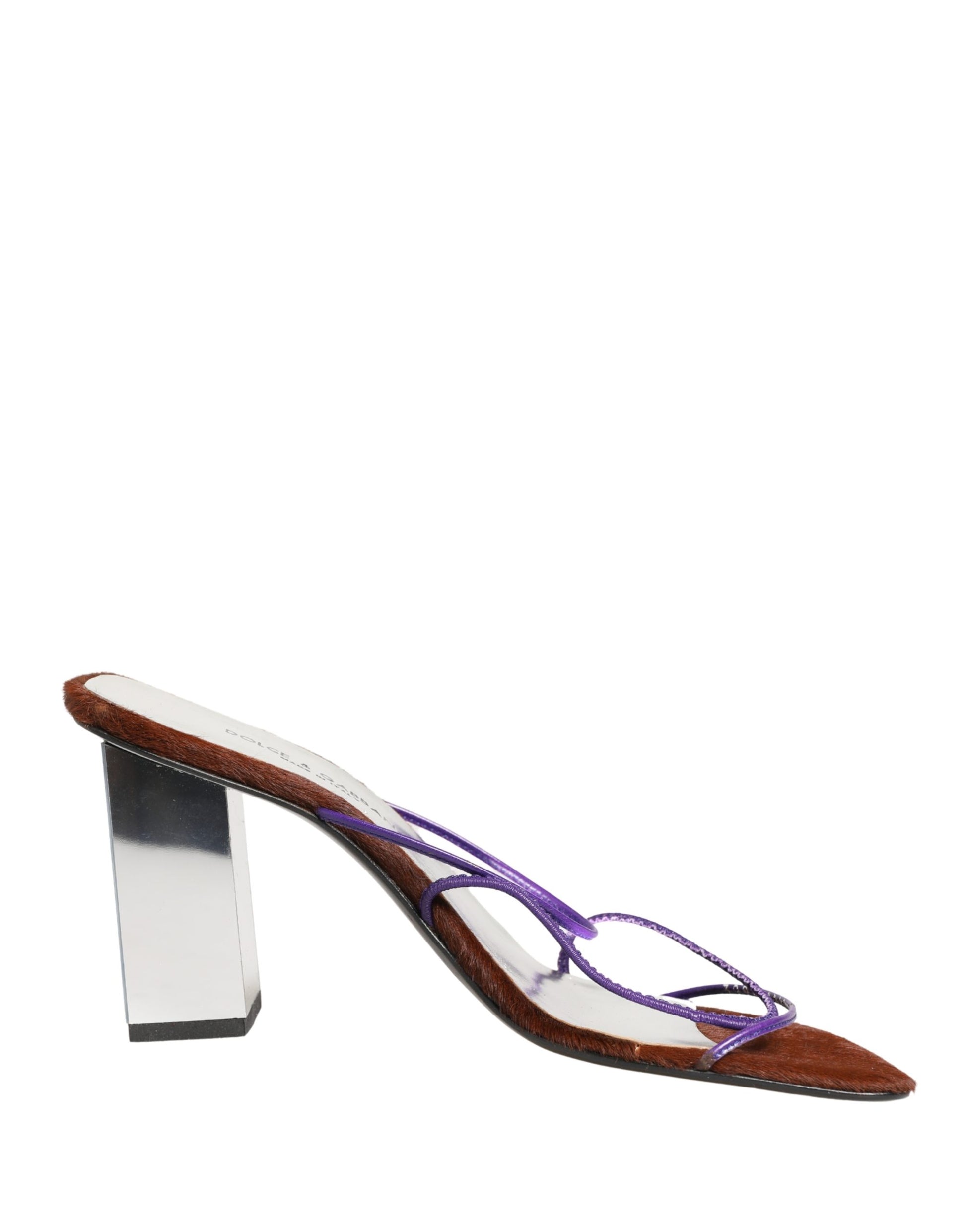 Silver Block Heels Slip On Sandals Shoes