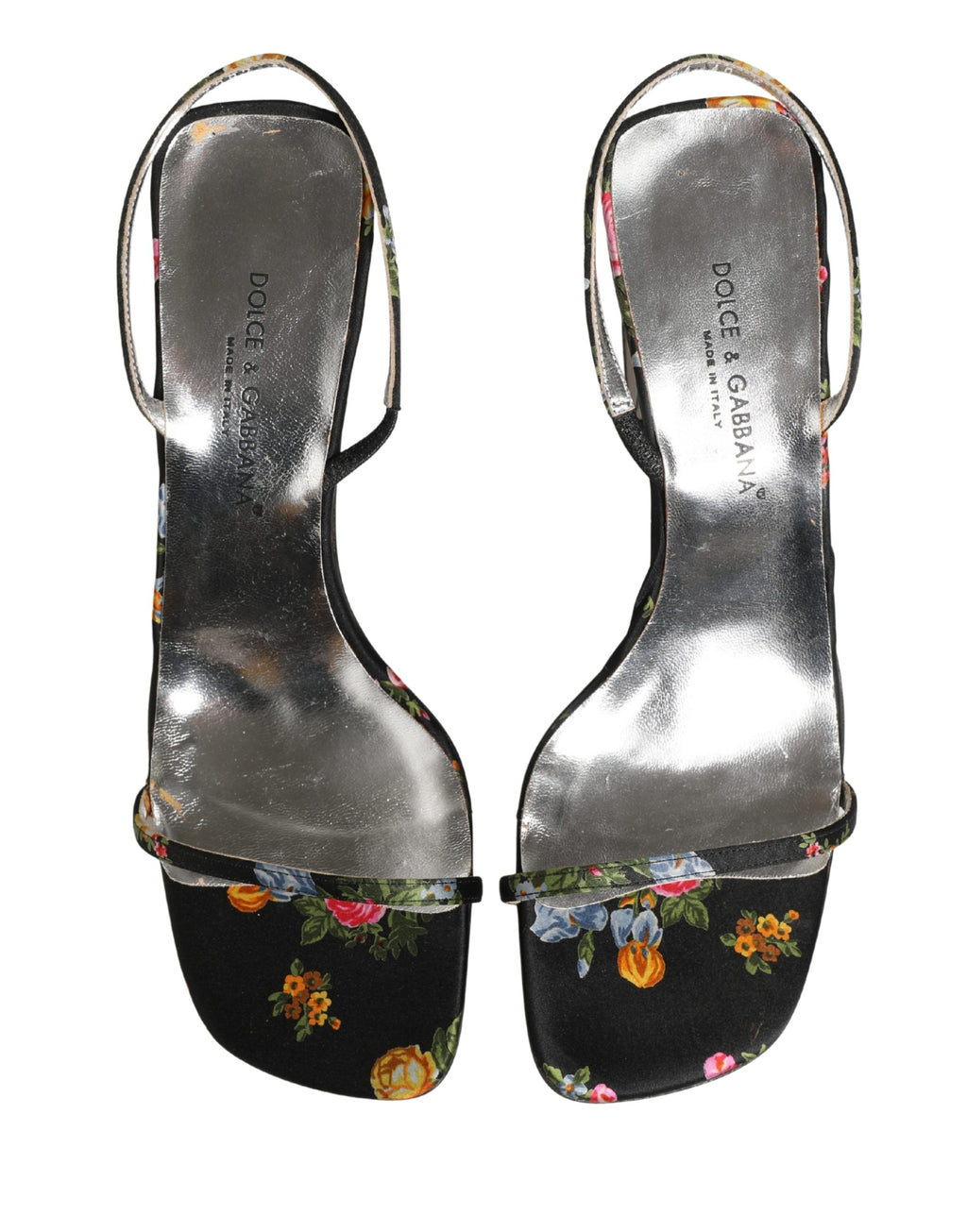 Black Silver Floral Block Heels Sandals Shoes