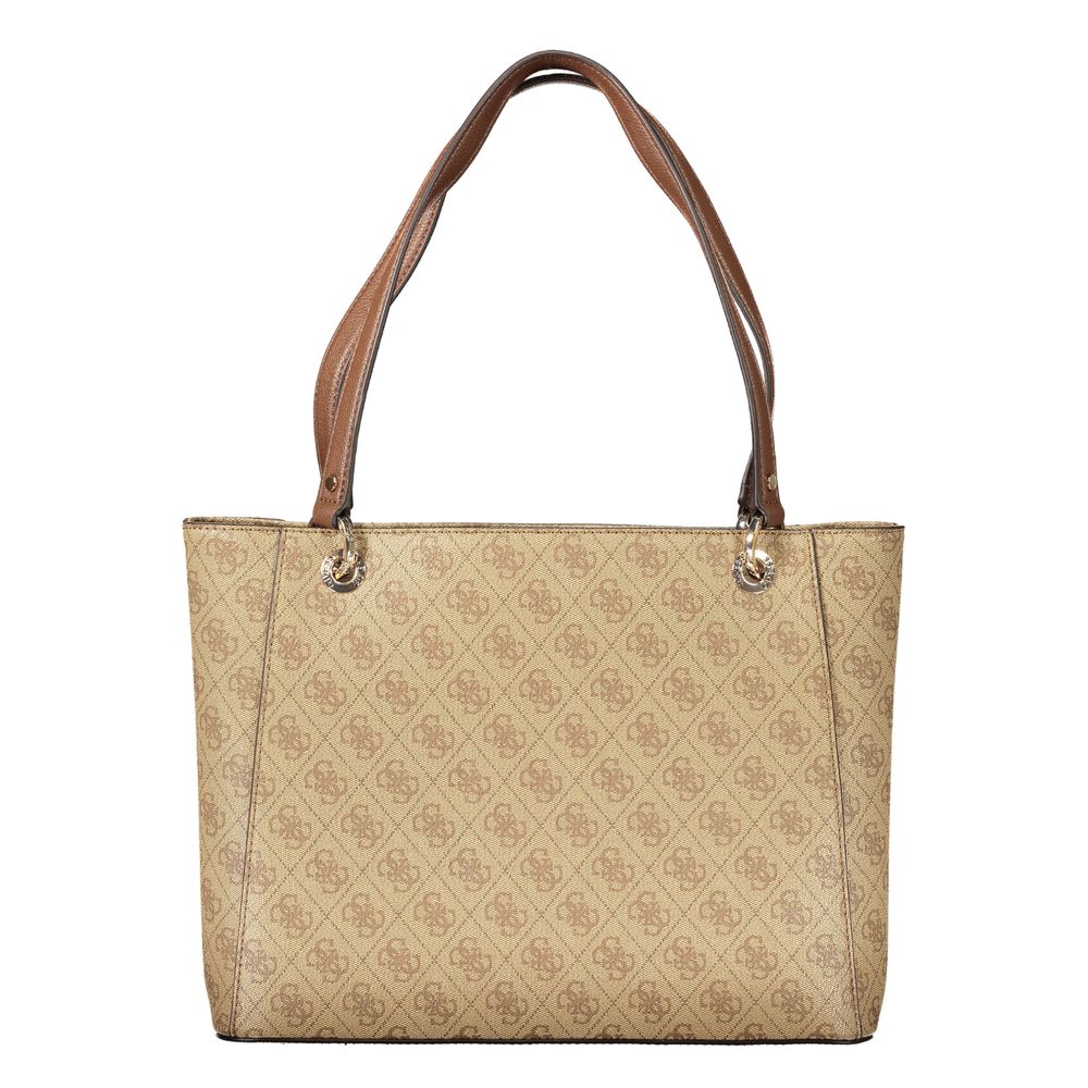 Beige Polyurethane Women Handbag