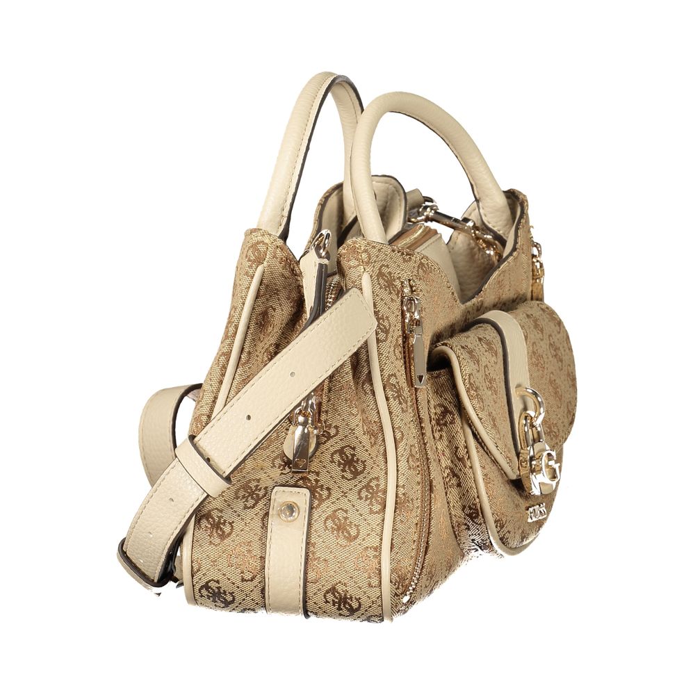 Beige Polyurethane Women Handbag