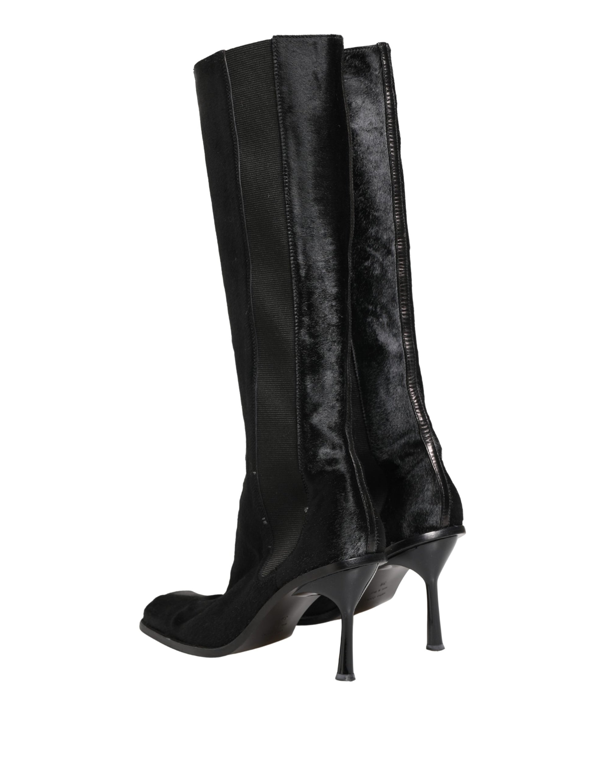 Black Suede Leather Knee High Boots Shoes