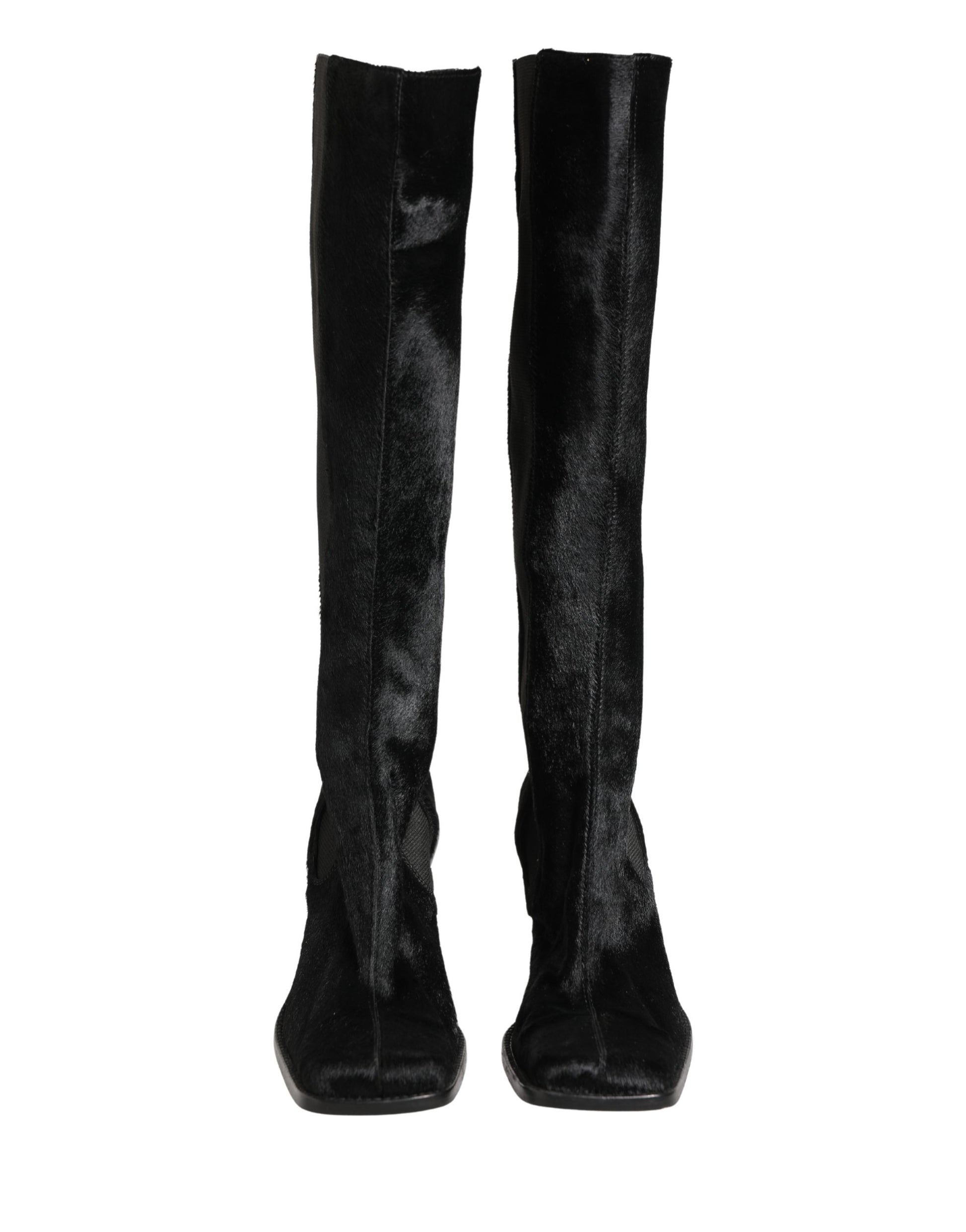 Black Suede Leather Knee High Boots Shoes