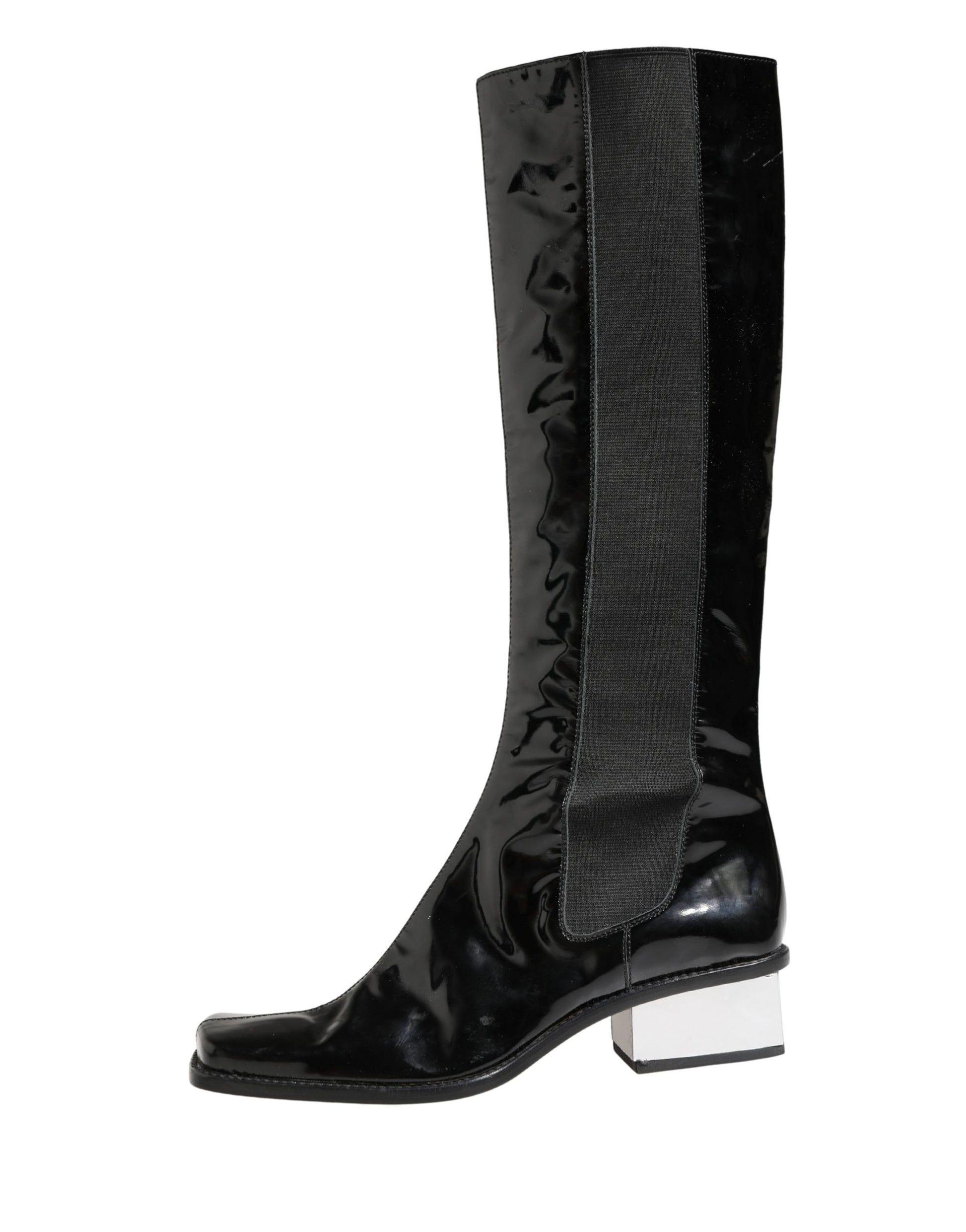 Black Patent Leather Knee High Boots Shoes