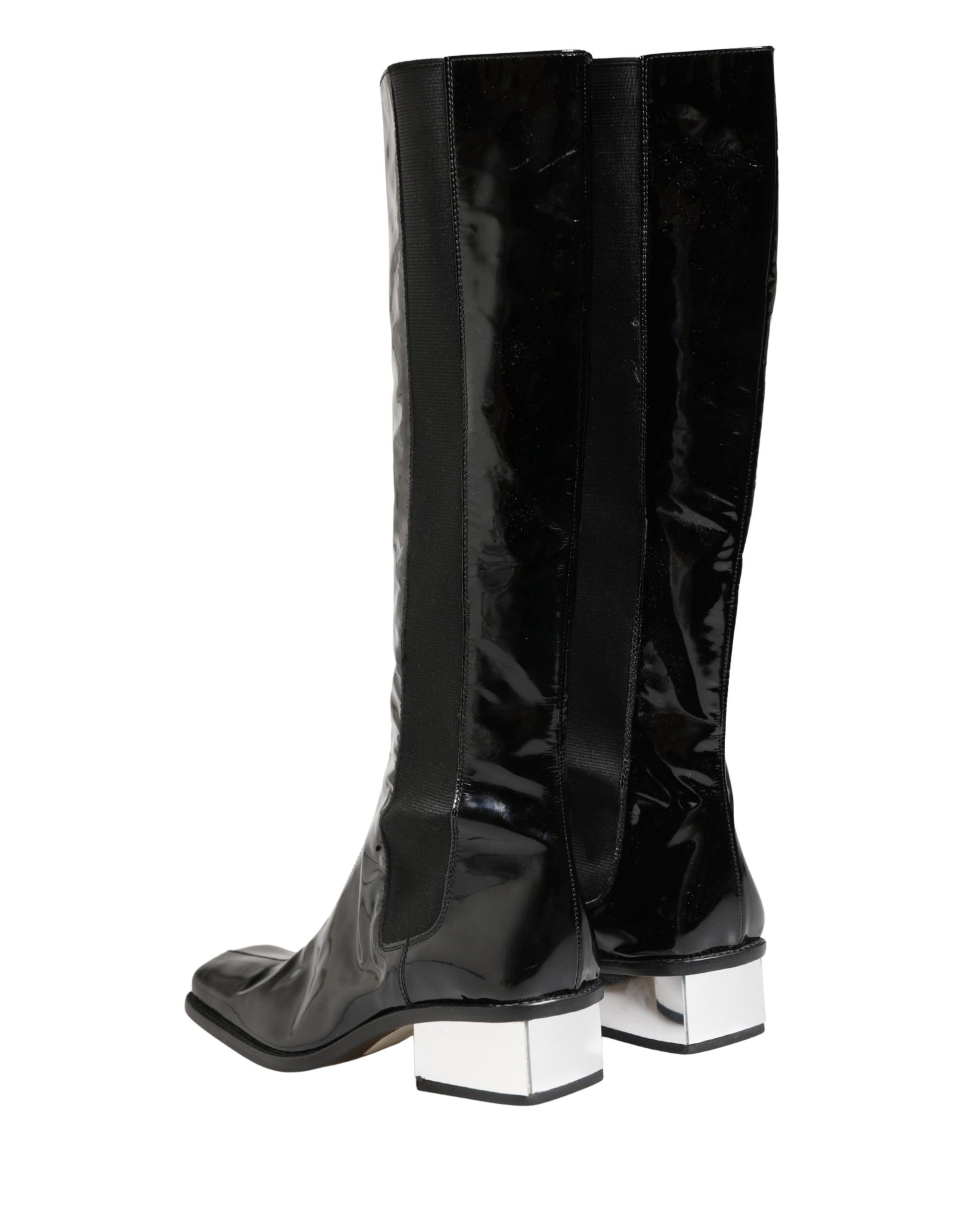 Black Patent Leather Knee High Boots Shoes