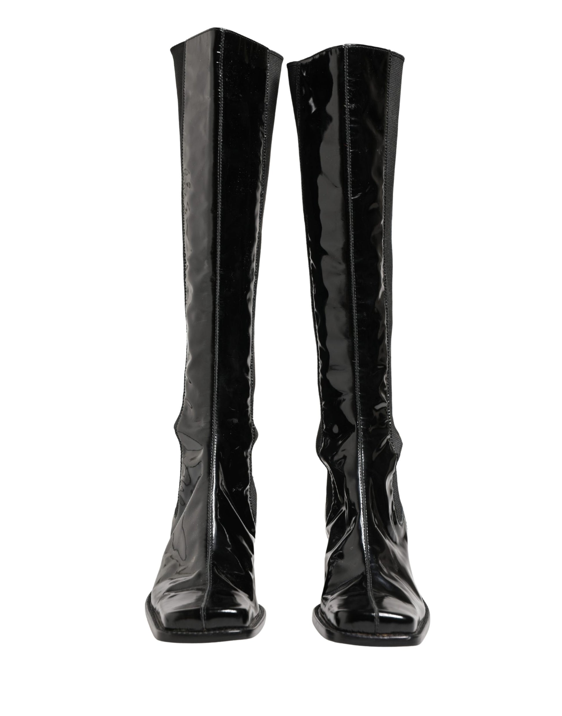 Black Patent Leather Knee High Boots Shoes