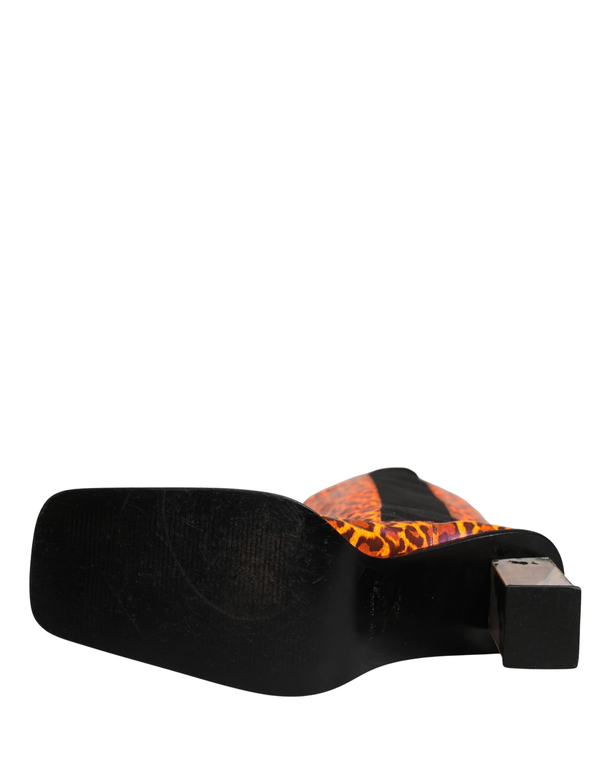 Brown Leopard Leather Knee High Boots Shoes