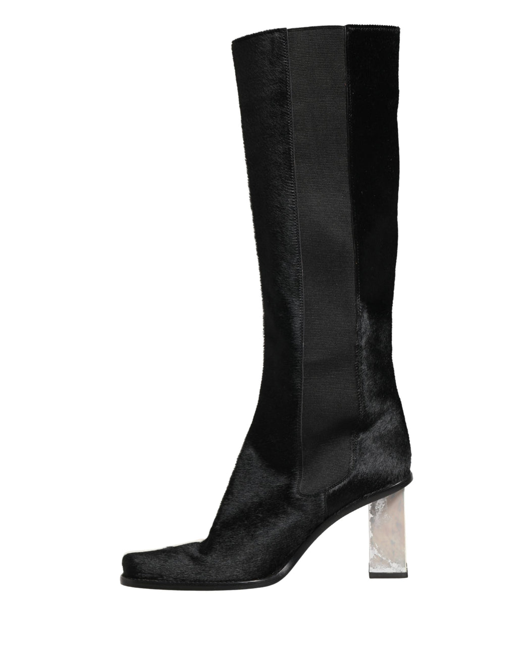 White Black Leather Knee High Boots Shoes