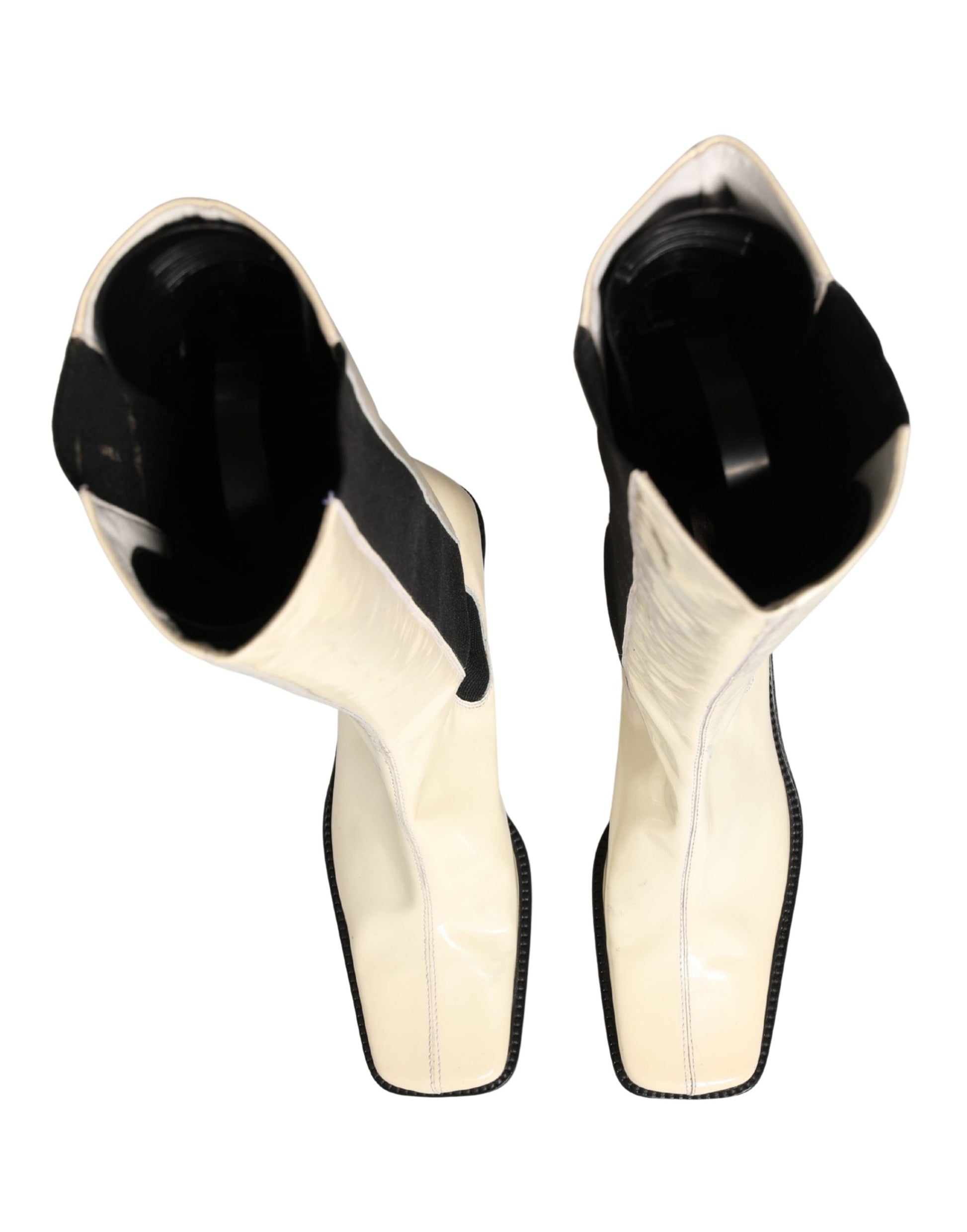 White Black Leather Knee High Boots Shoes