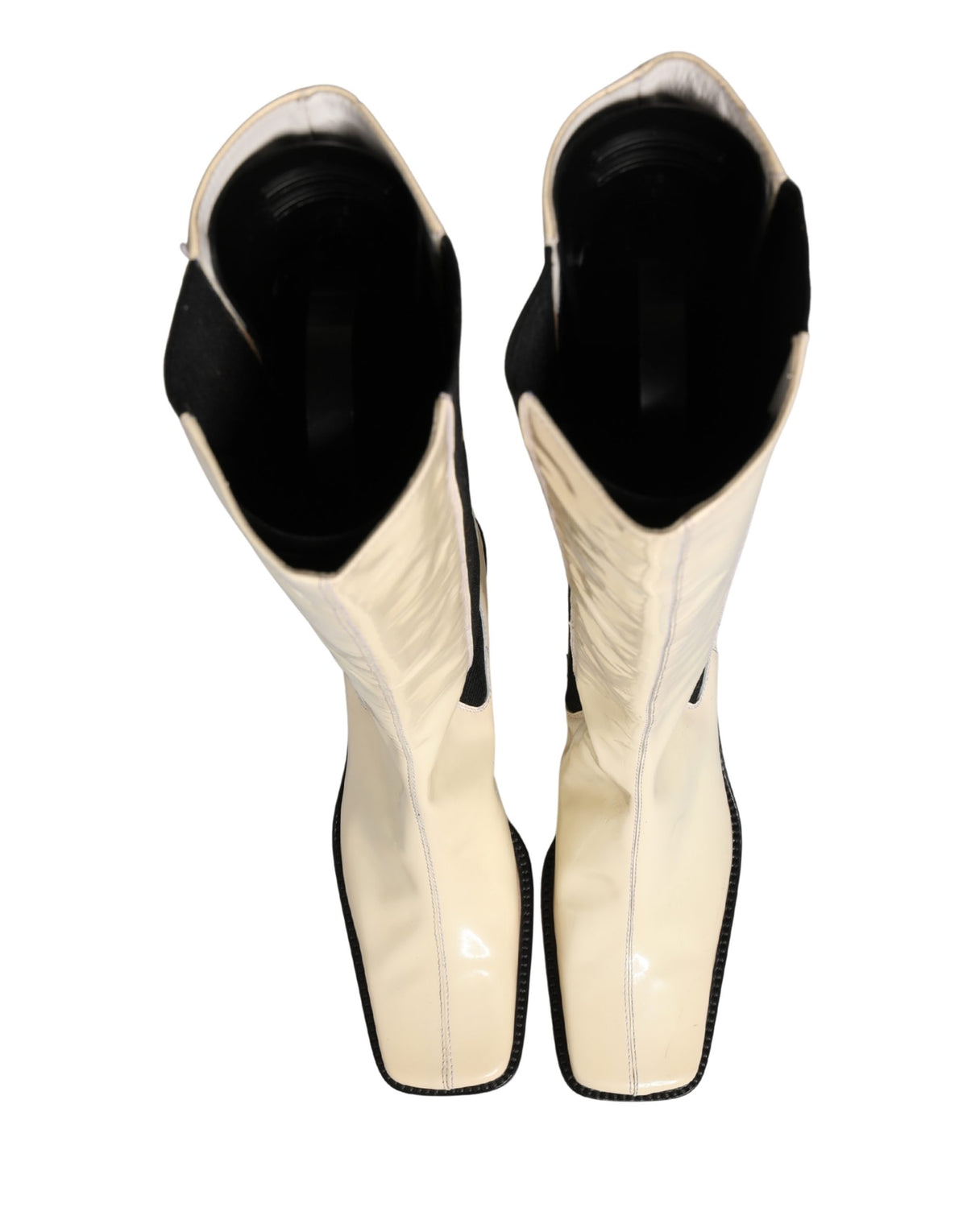White Black Leather Knee High Boots Shoes