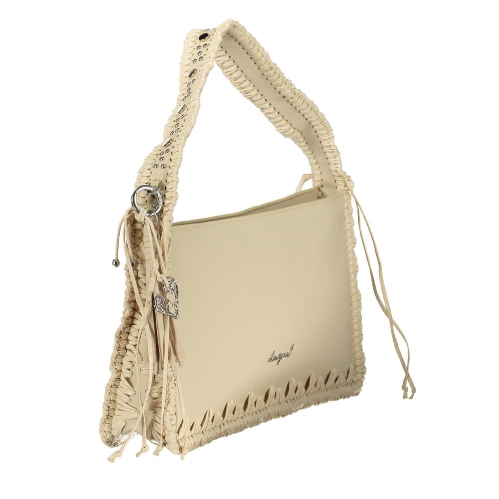 Beige Polyurethane Women Handbag