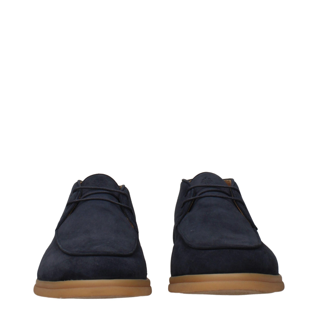 Blue Leather Lace-Up Boots