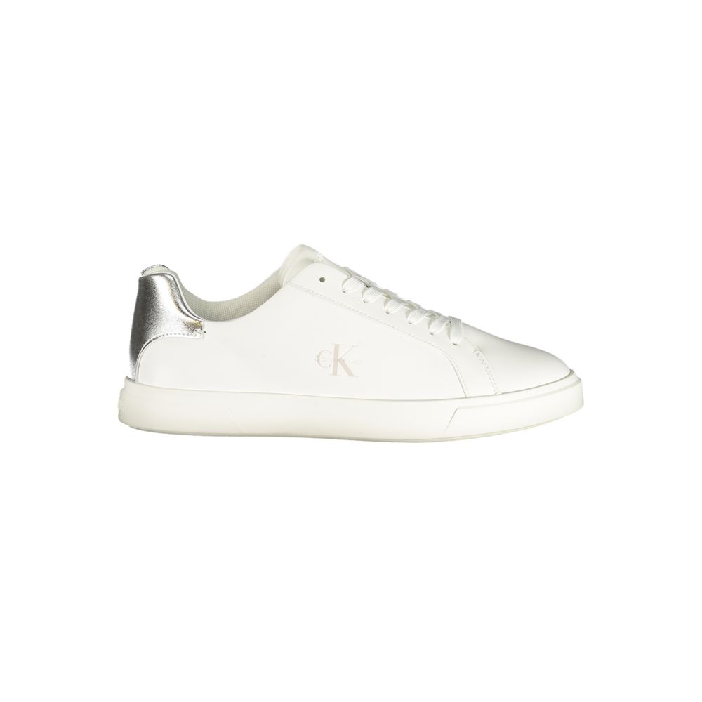 White Polyester Low Top Sneakers