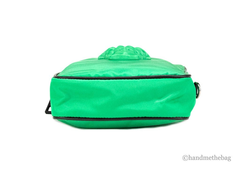 Versace Small Bright Green Nylon Fabric Medusa Crossbody Messenger Bag Purse