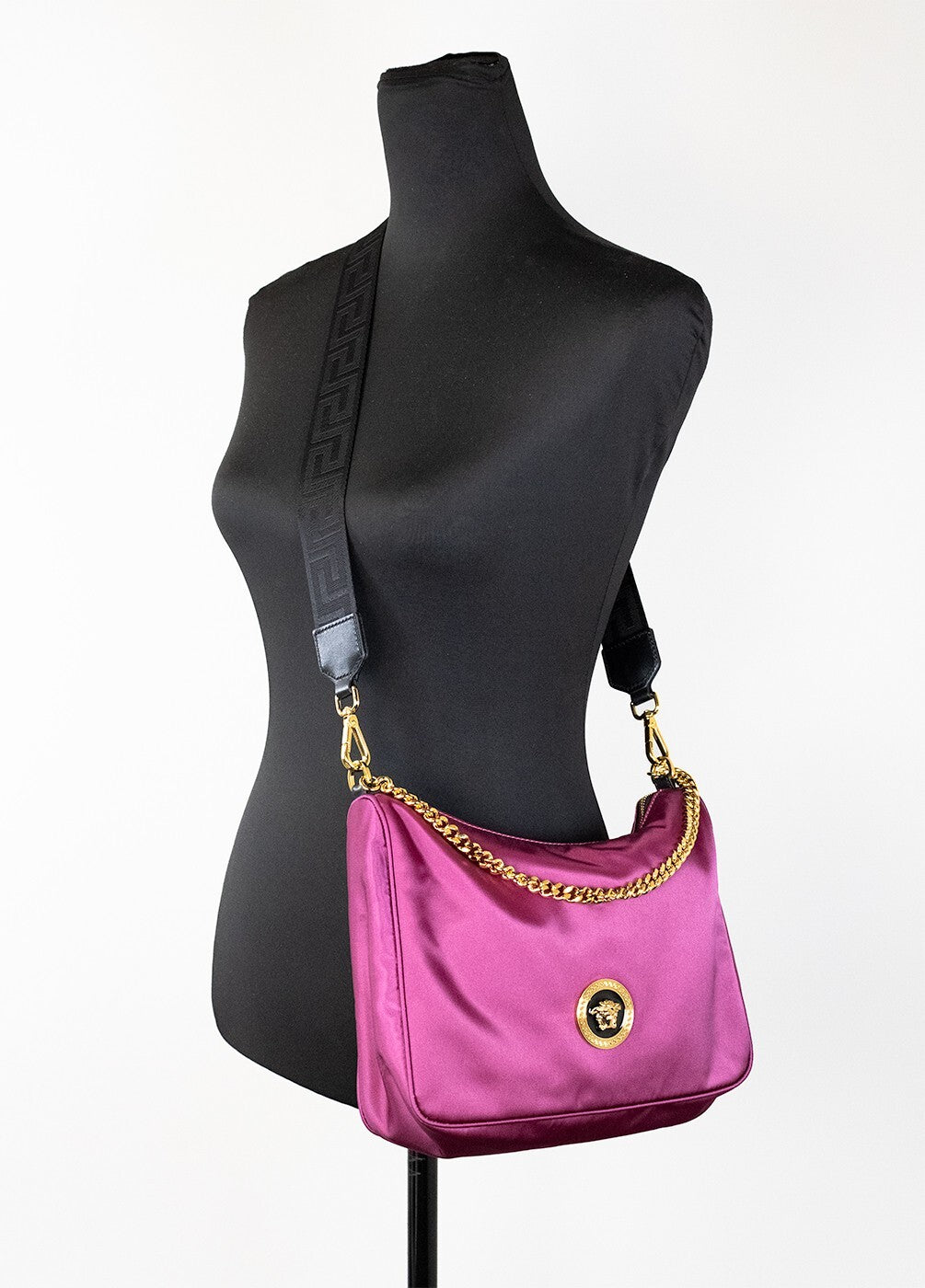 Versace Small Dahlia Nylon Fabric Medusa Pendant Crossbody Shoulder Purse Bag