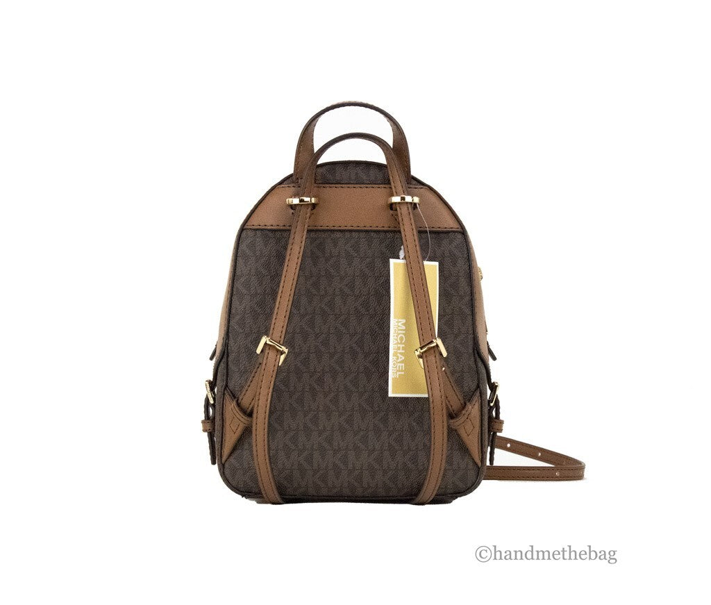 Michael Kors Jaycee Mini XS Brown Signature PVC Zip Pocket Shoulder Backpack Bag