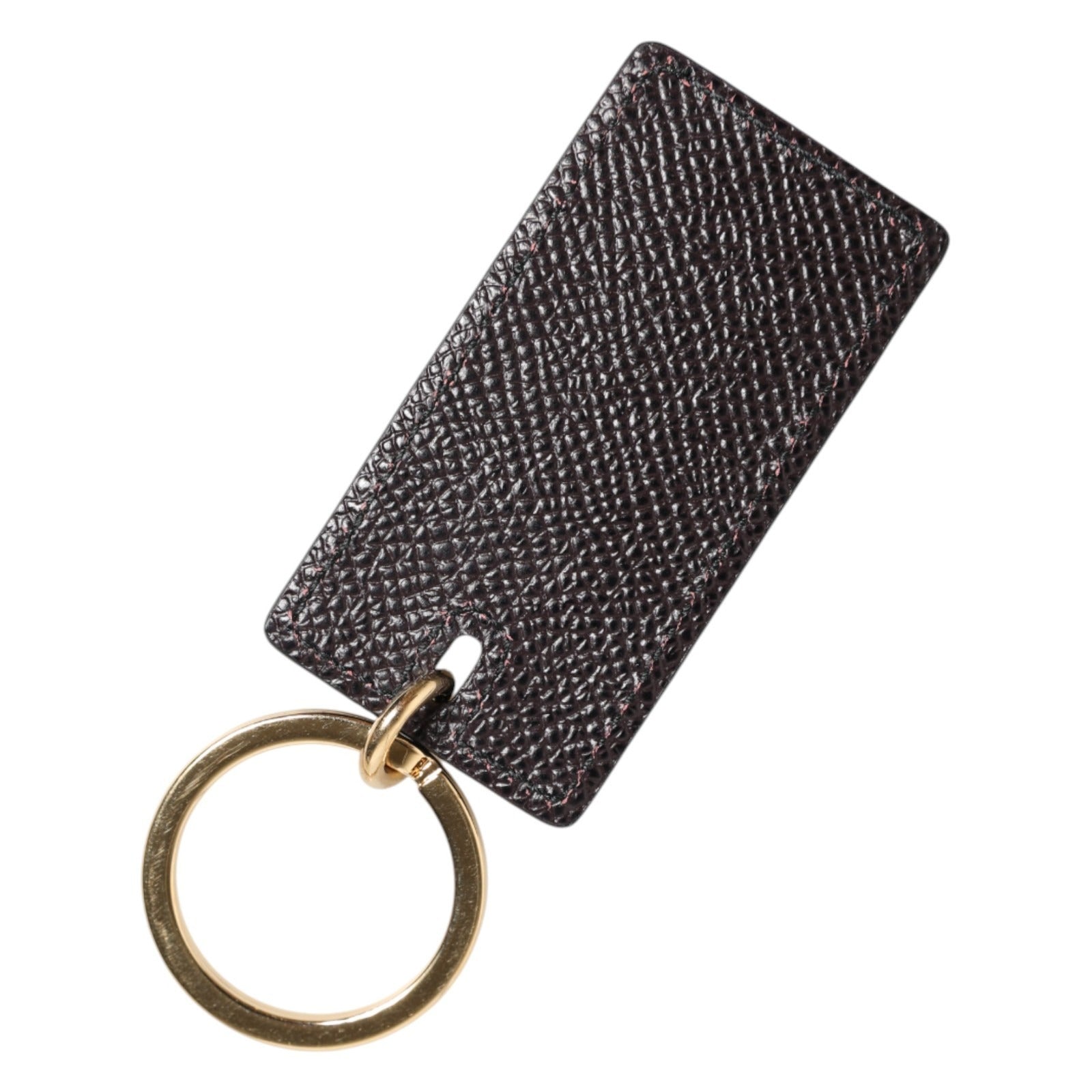 Black Calf Leather Logo Metal Ring Men Keychain Keyring