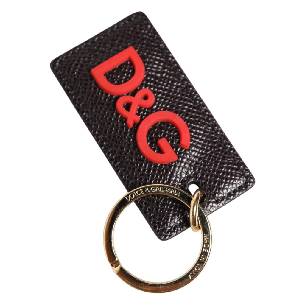 Black Calf Leather Logo Metal Ring Men Keychain Keyring