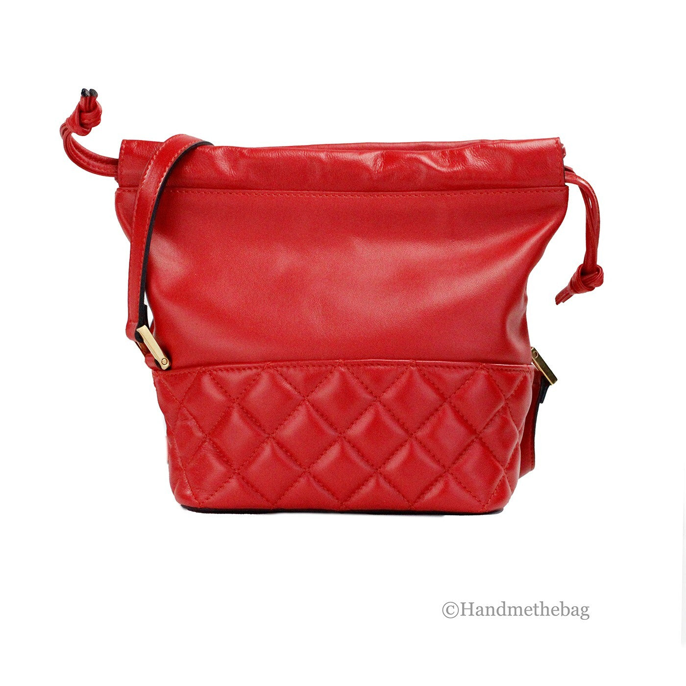 Versace Red Quilted Leather Drawstring Shoulder Bag Bucket Crossbody Handbag