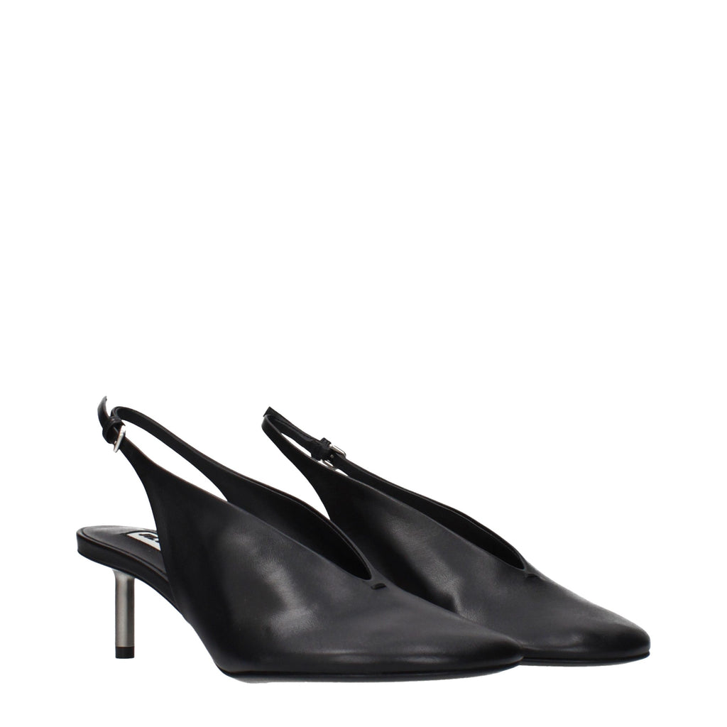 Black Leather High Heel Pumps