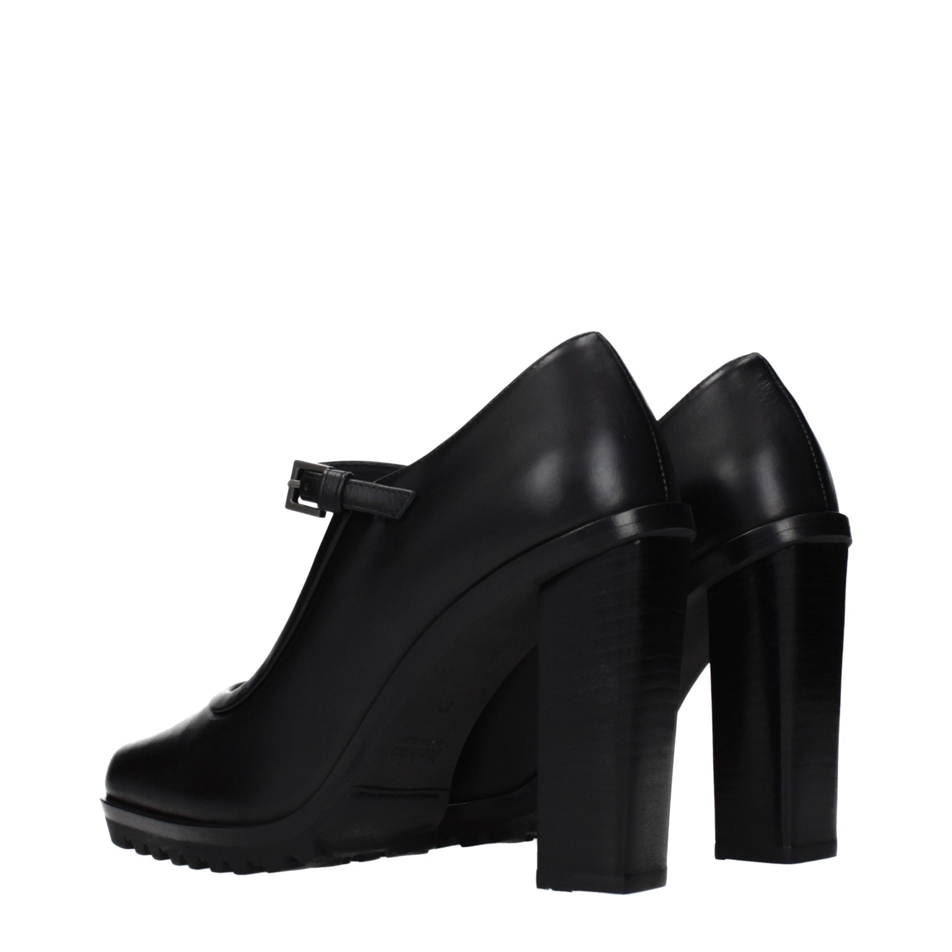 Black Leather High Heel Pumps