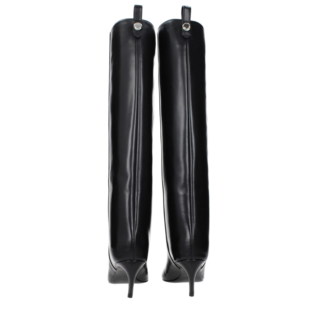 Black Leather High Heel Boots