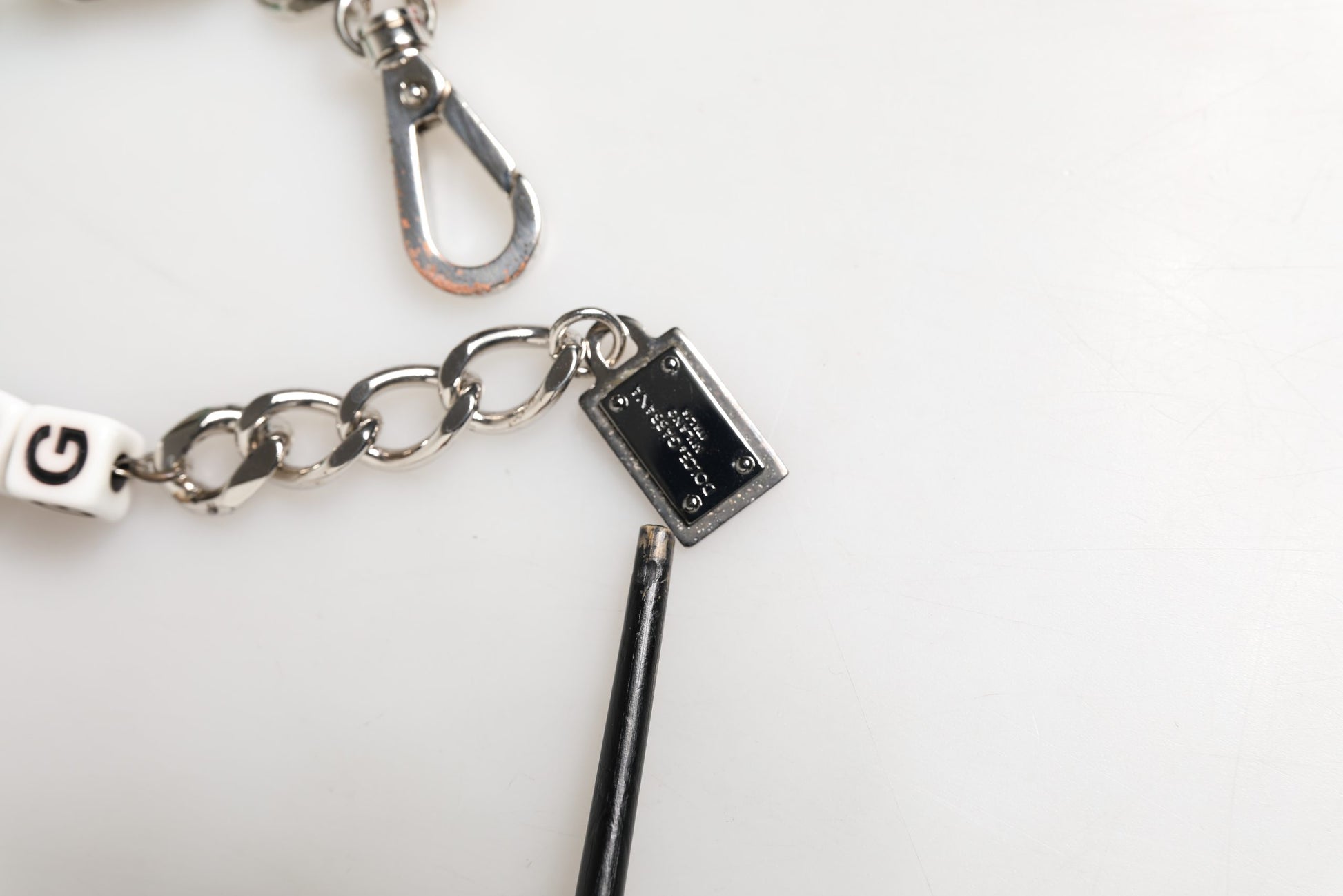 Silver Brass Chain Dice DG Logo EmbellishedCharm Bracelet