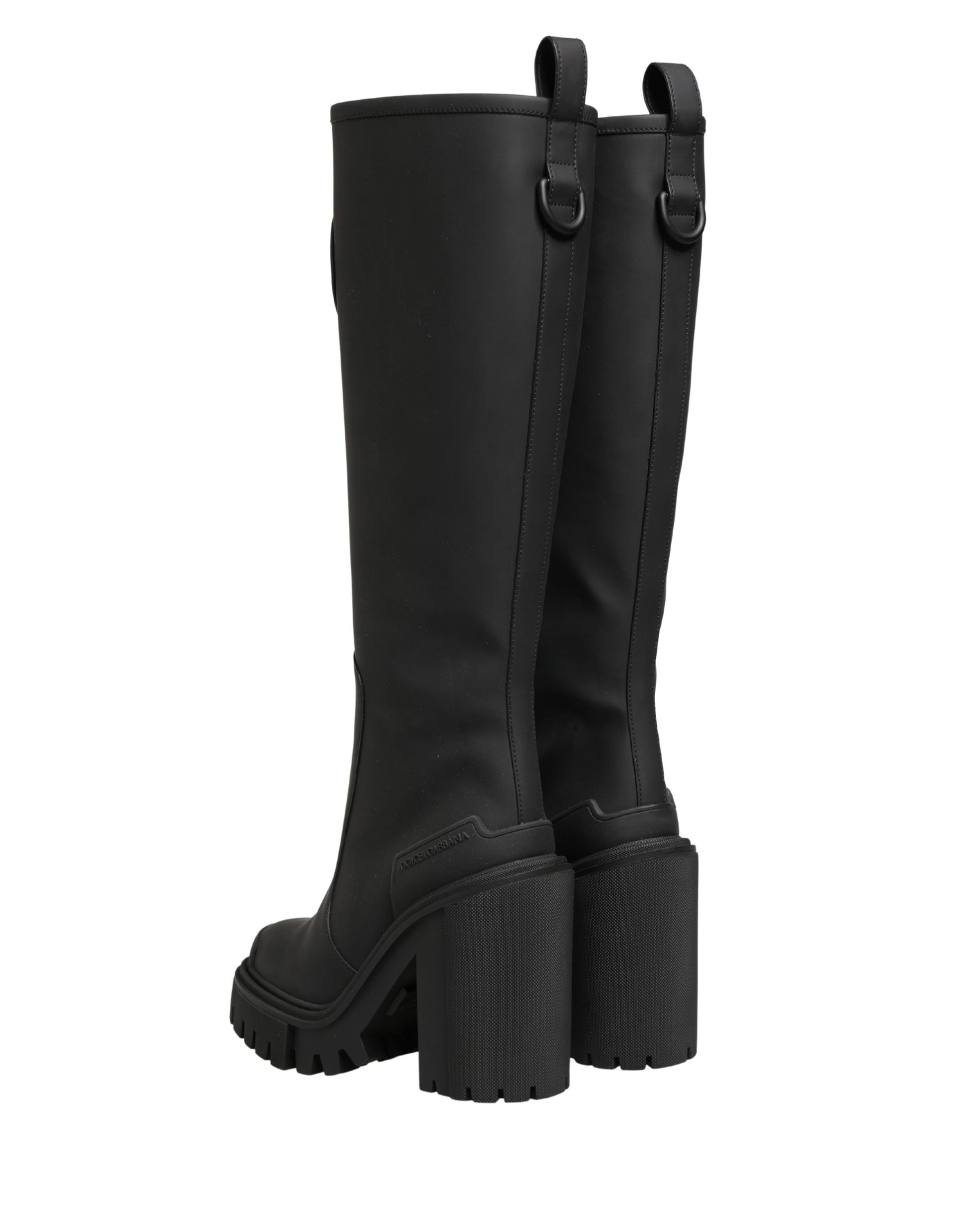 Black Rubberised Leather High Boots Shoes