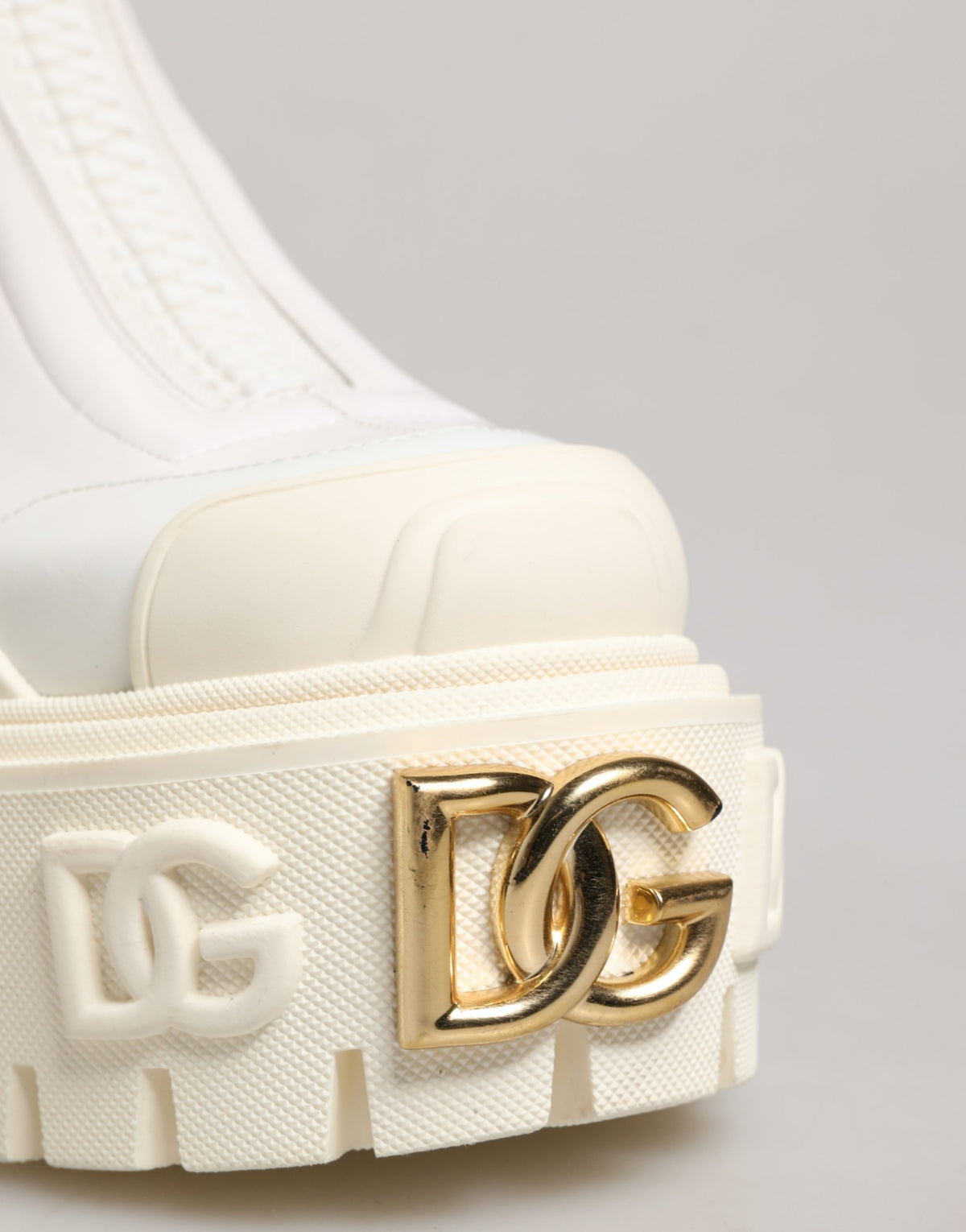 White Leather Rubber Logo Ankle Boots Shoes