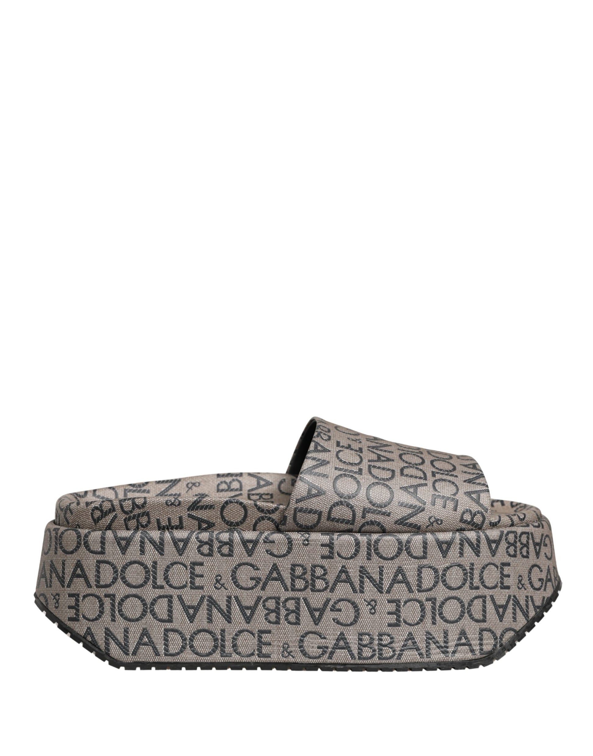 Gray Leather Monogram Logo Sandals Shoes