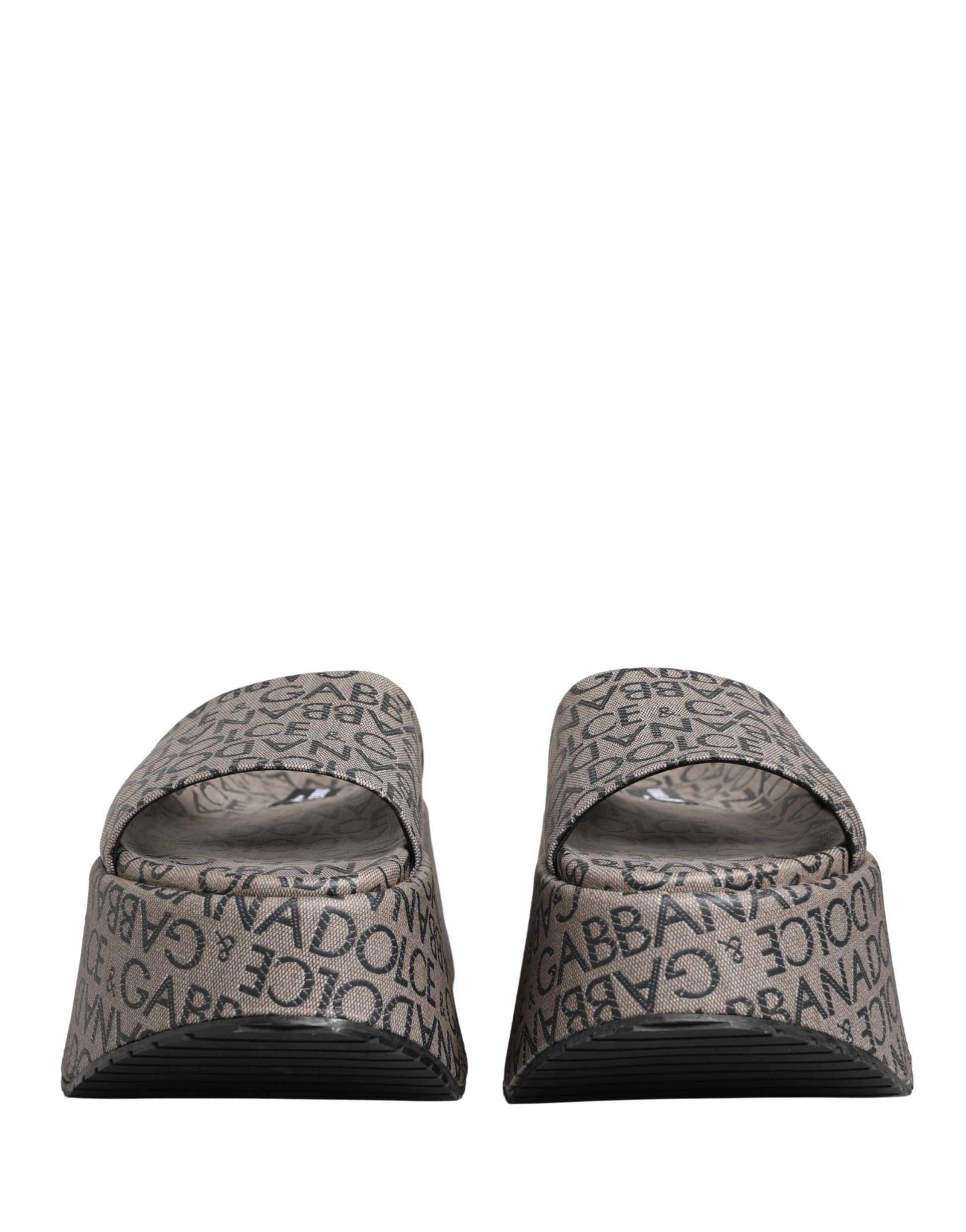 Gray Leather Monogram Logo Sandals Shoes