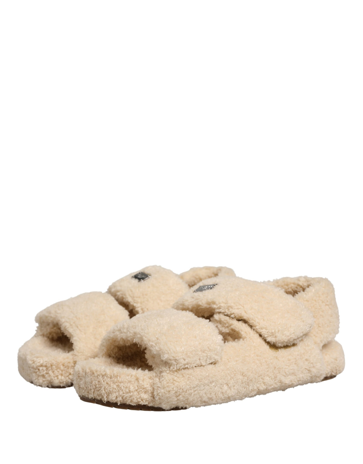 Beige Faux Fur Slides Men Flats Sandals Shoes