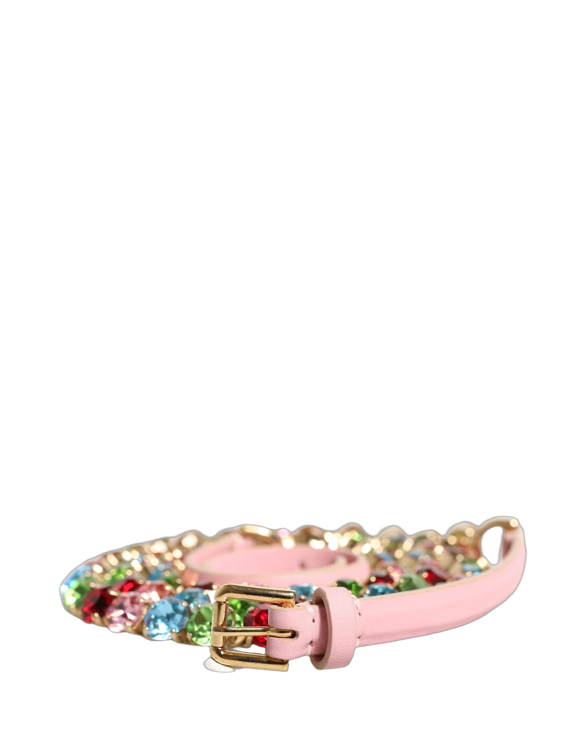 Pink Leather Crystal Chain Embellished Belt